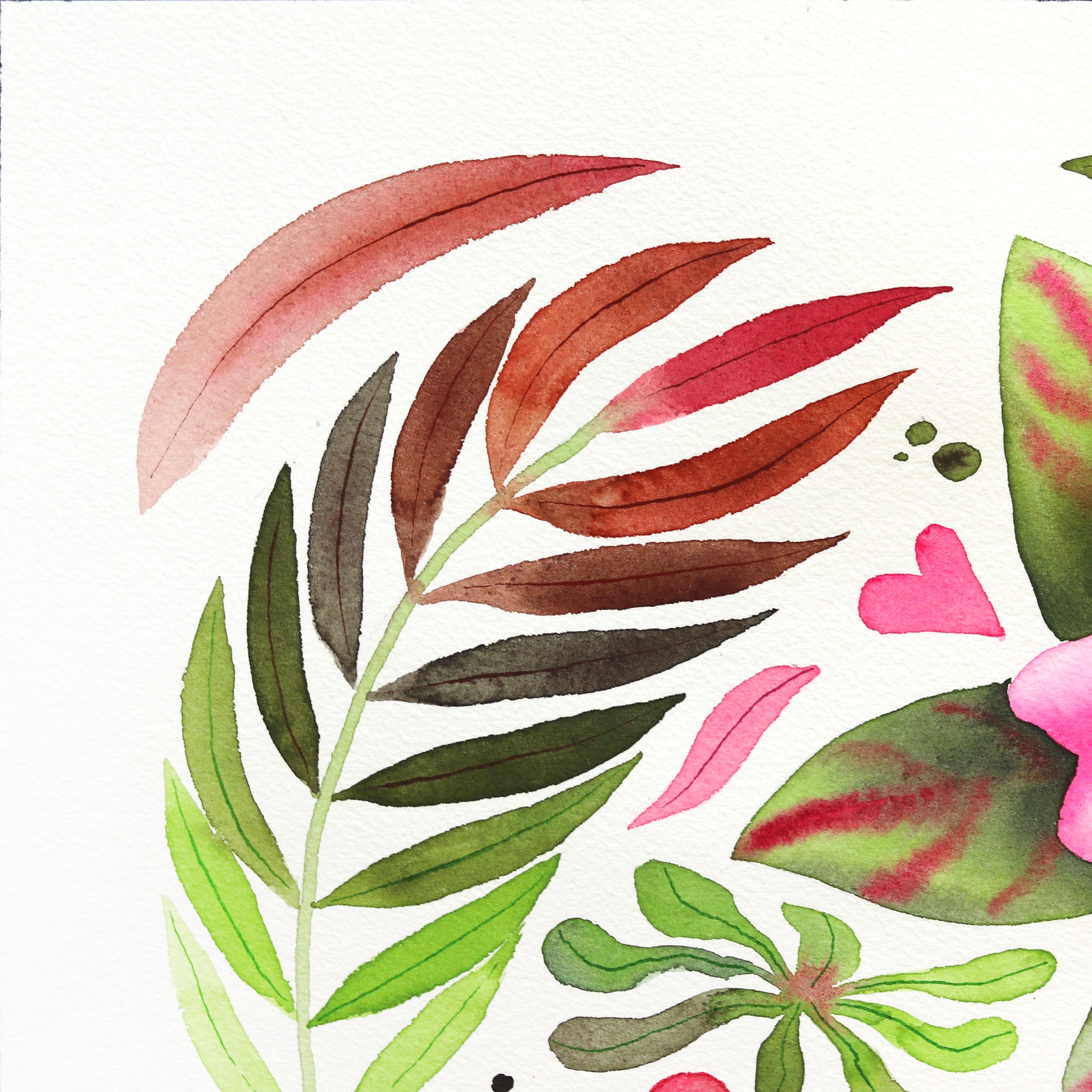 Impatiens - Pintura floral vibrante sobre papel - Art Contemporáneo de Xiao Wen Xu
