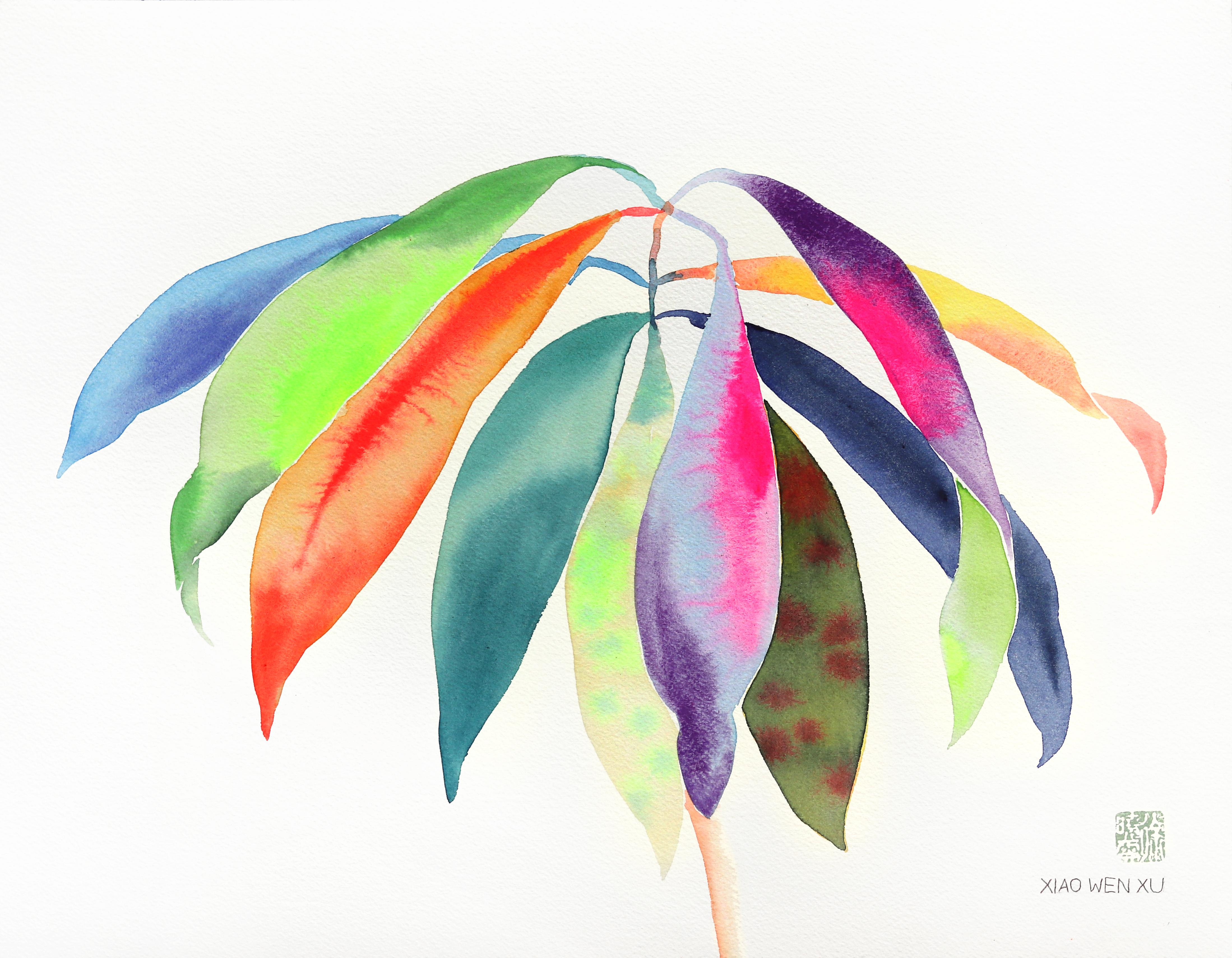 Rainbowland Bruguiera - Pintura sobre papel de bodegones de colores vibrantes - Mixed Media Art de Xiao Wen Xu