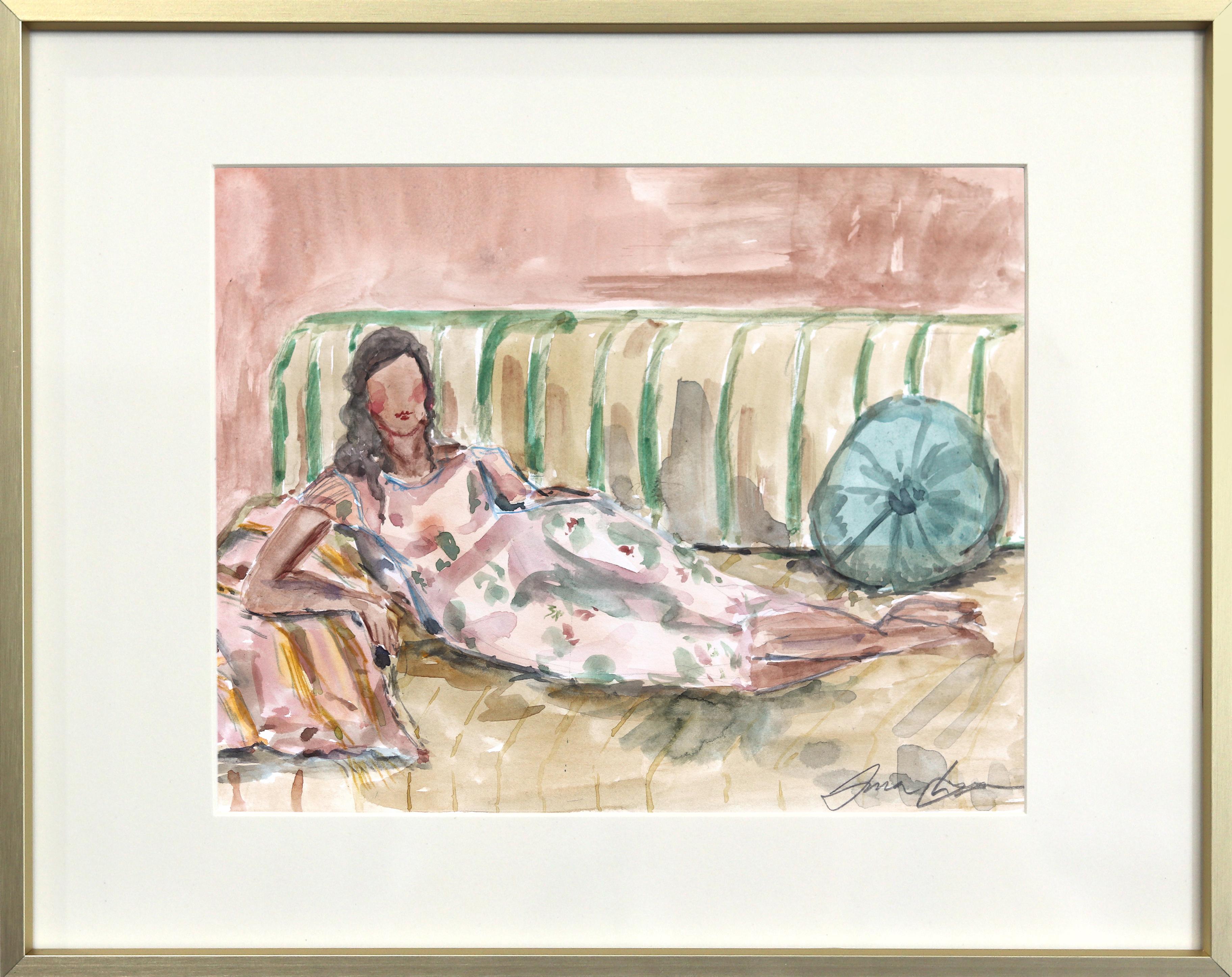 Ama Liyanage Figurative Art – Saturday - Figuratives Aquarell-Porträtgemälde auf Papier
