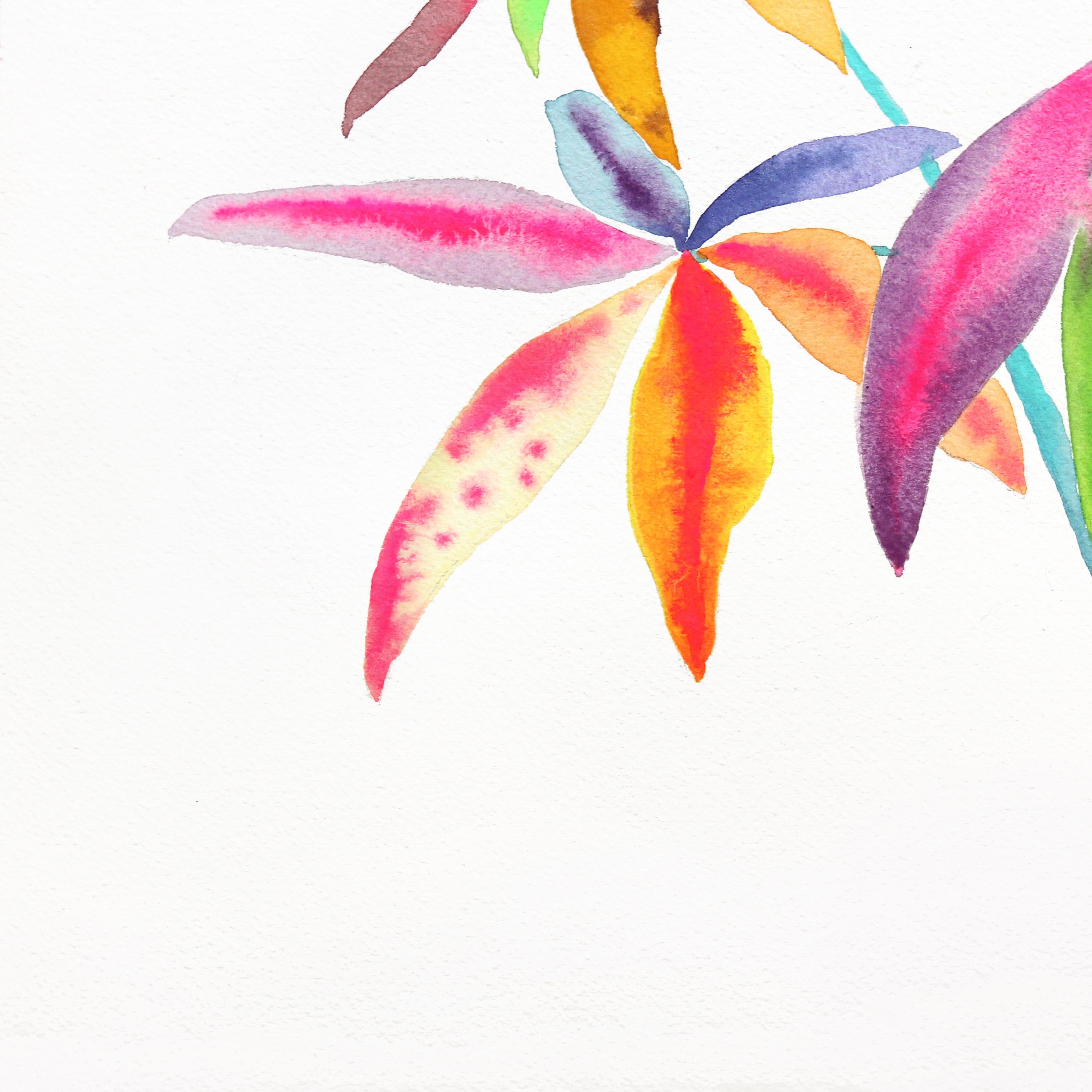 Rainbowland Money Tree - Natura morta vivace e colorata dipinta su carta - Art di Xiao Wen Xu