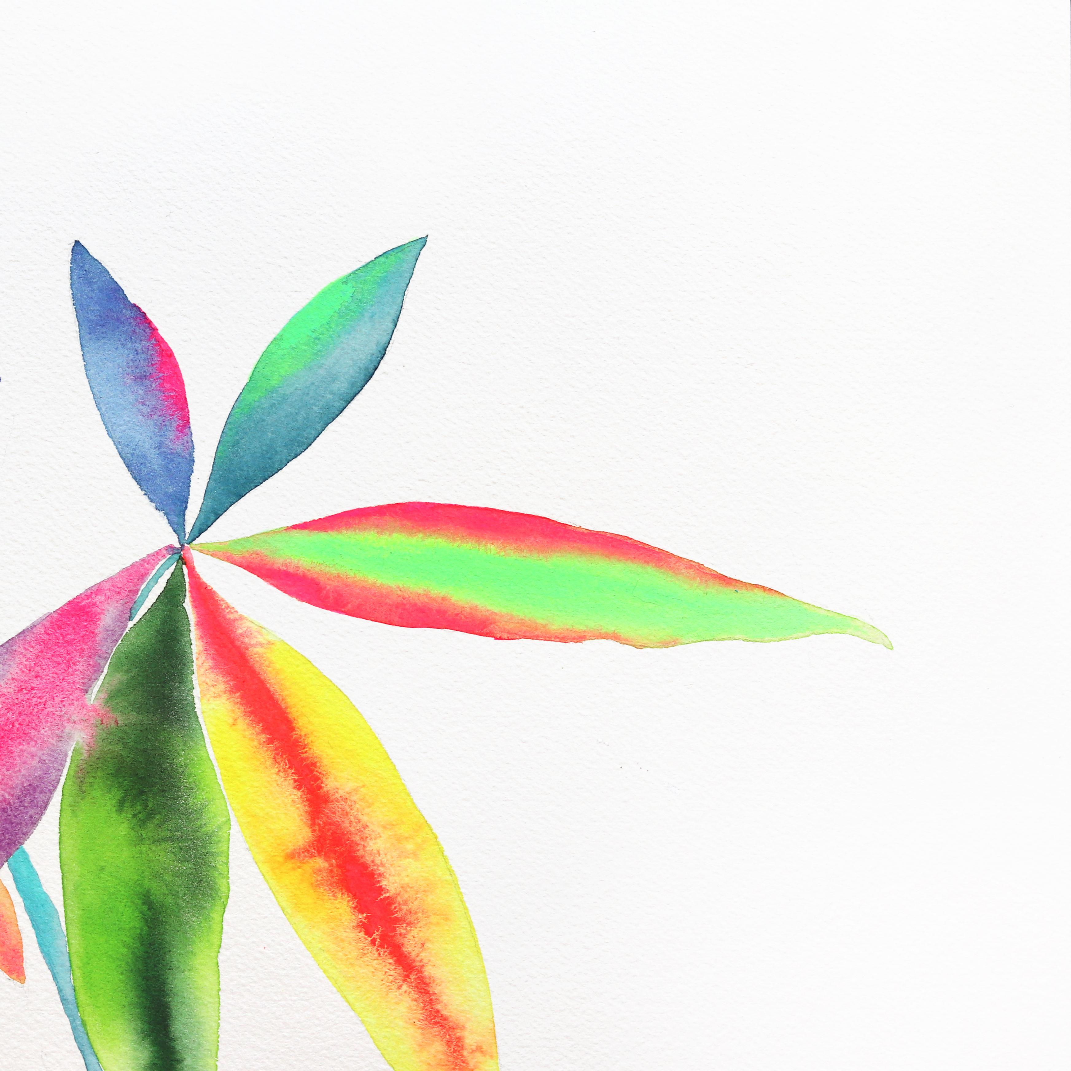 Rainbowland Money Tree - Natura morta vivace e colorata dipinta su carta - Still-Life Grigio di Xiao Wen Xu