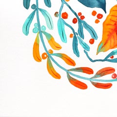 Stella di Natale - Pittura floreale astratta blu-arancio su carta