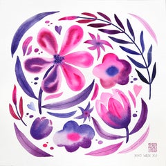 Tulipanes - Pintura Floral Púrpura Rosa Vibrante sobre Papel