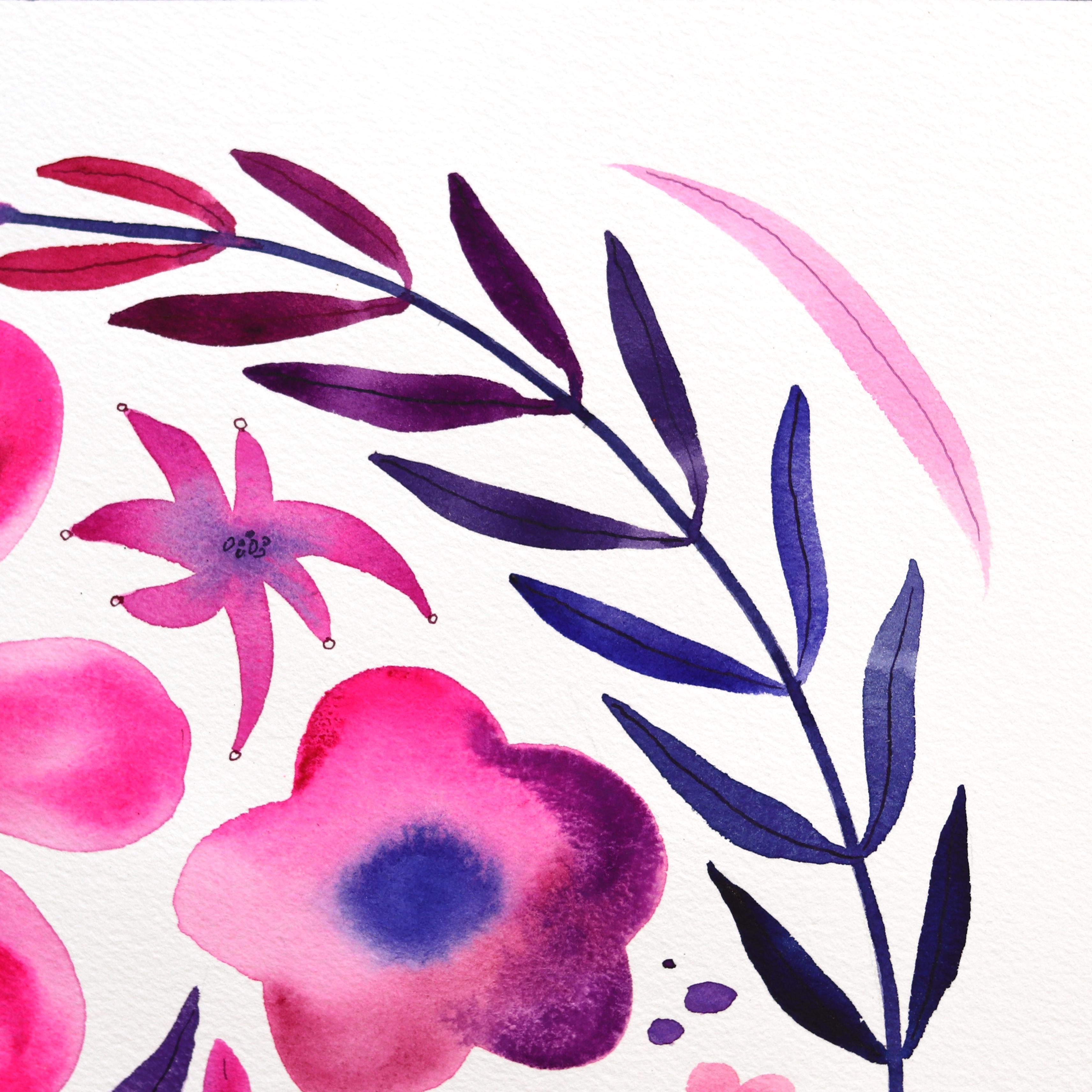 Tulips - Vibrant Purple Pink Floral Painting on Paper - Contemporary Art by Xiao Wen Xu