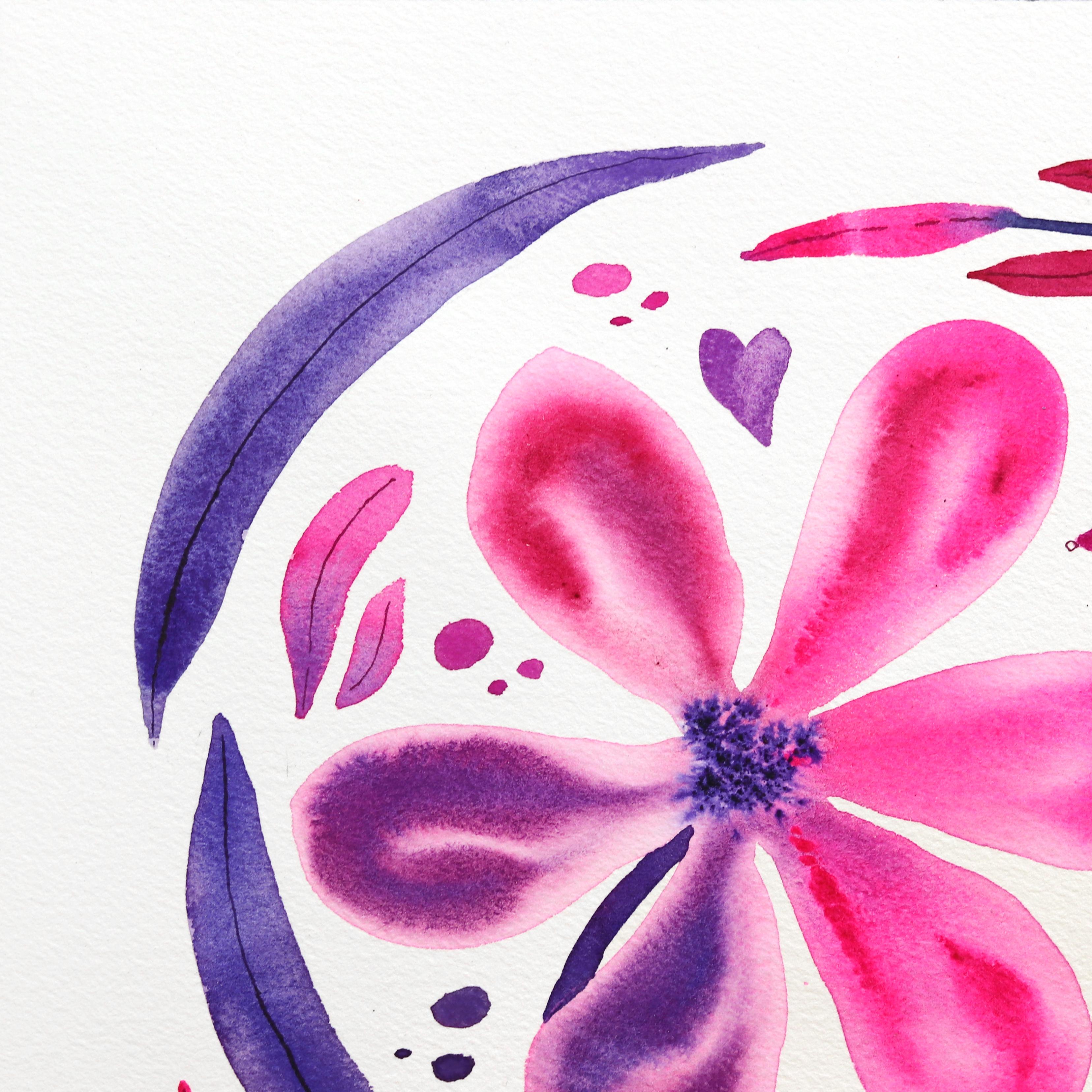 Tulips - Vibrant Purple Pink Floral Painting on Paper - Gray Still-Life by Xiao Wen Xu