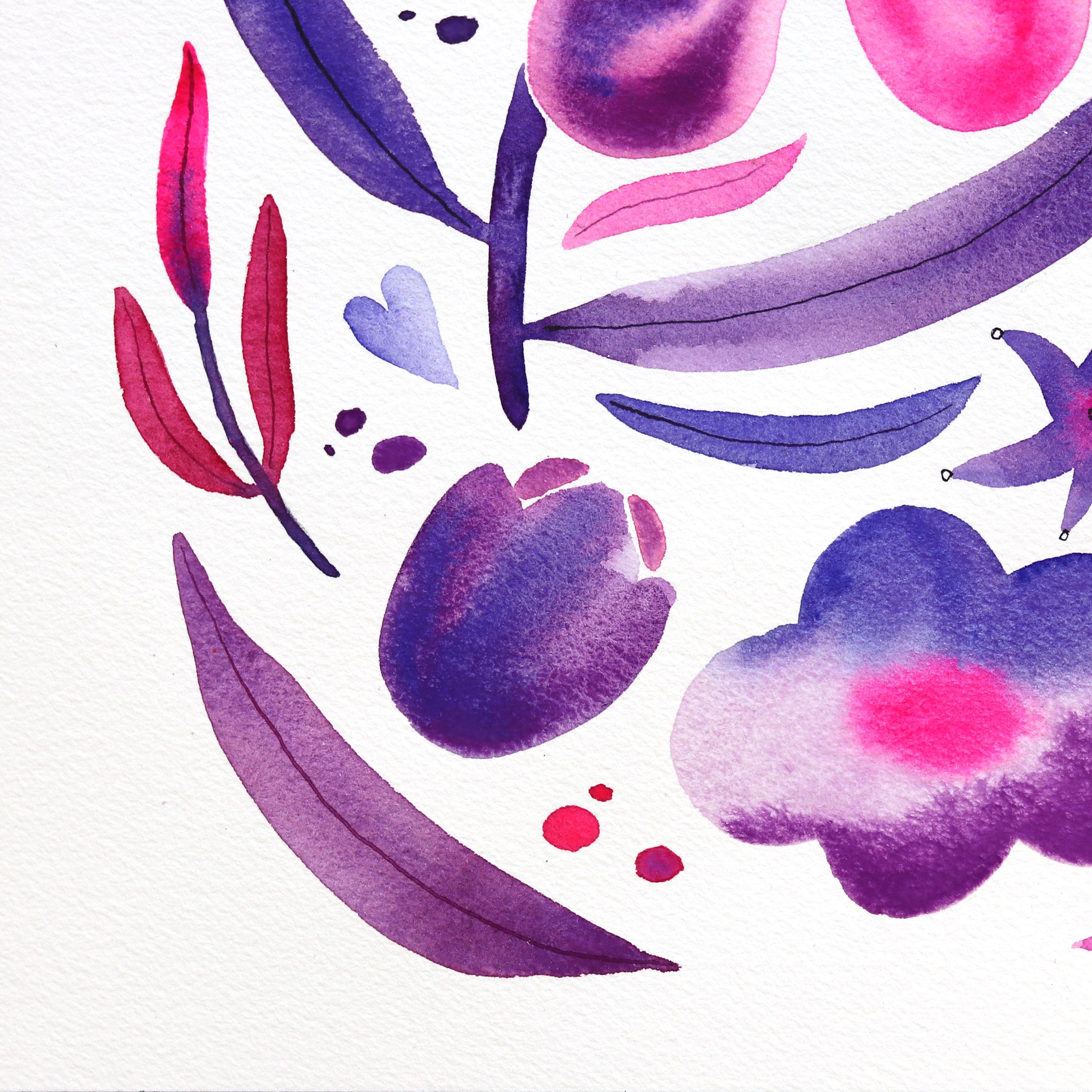 Tulips - Vibrant Purple Pink Floral Painting on Paper - Art by Xiao Wen Xu
