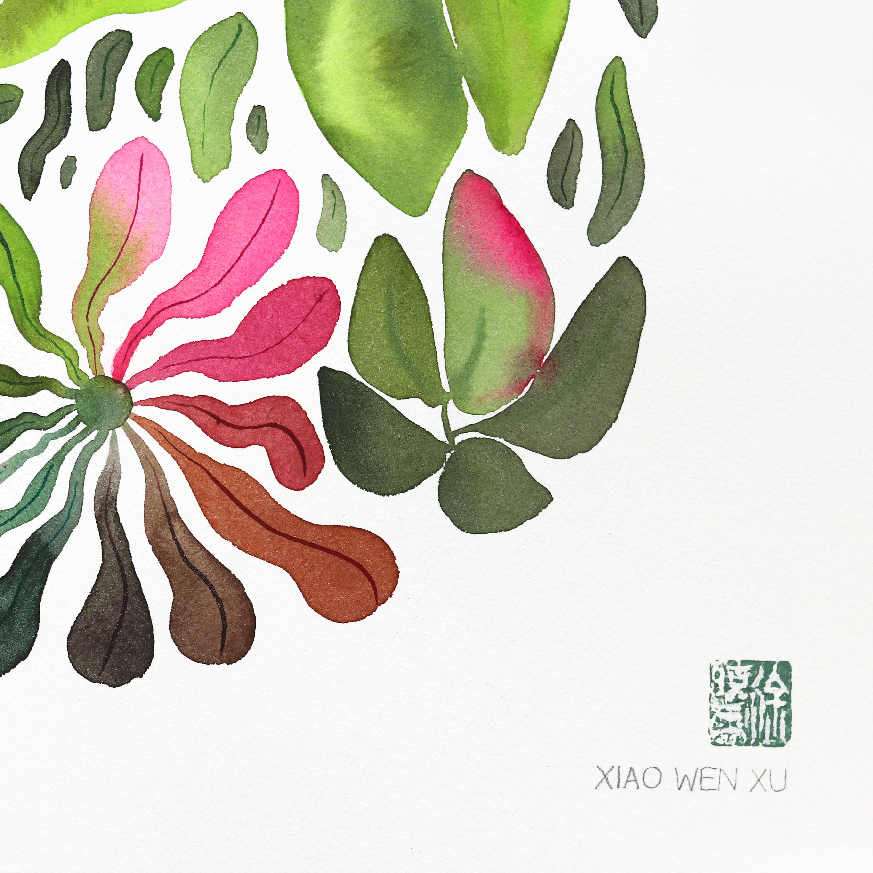 Empolvado - Pintura floral vibrante sobre papel en venta 2