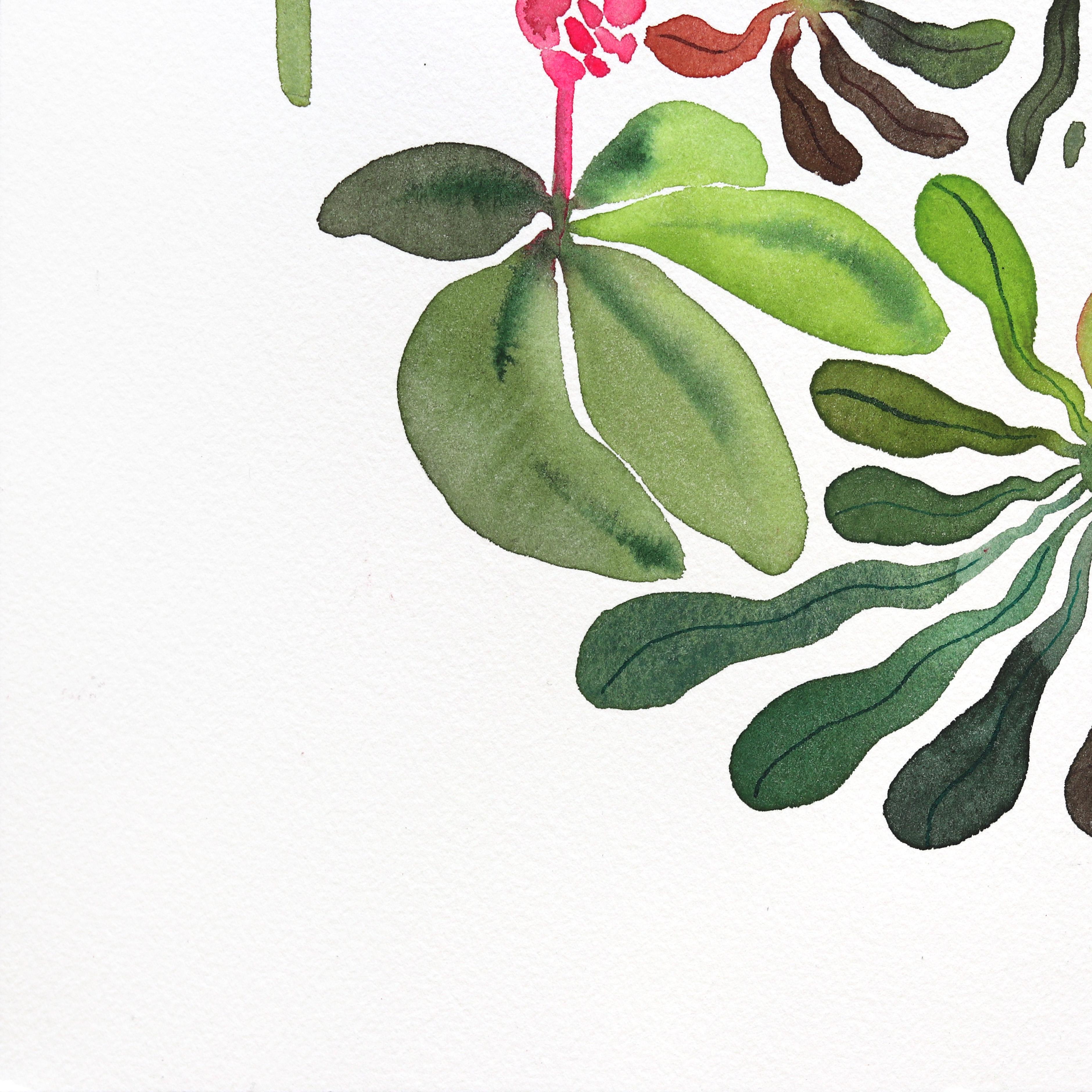 Empolvado - Pintura floral vibrante sobre papel - Mixed Media Art Contemporáneo de Xiao Wen Xu