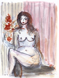 Lounging II - Figurative Watercolor Nude Portrait Painting on Paper
