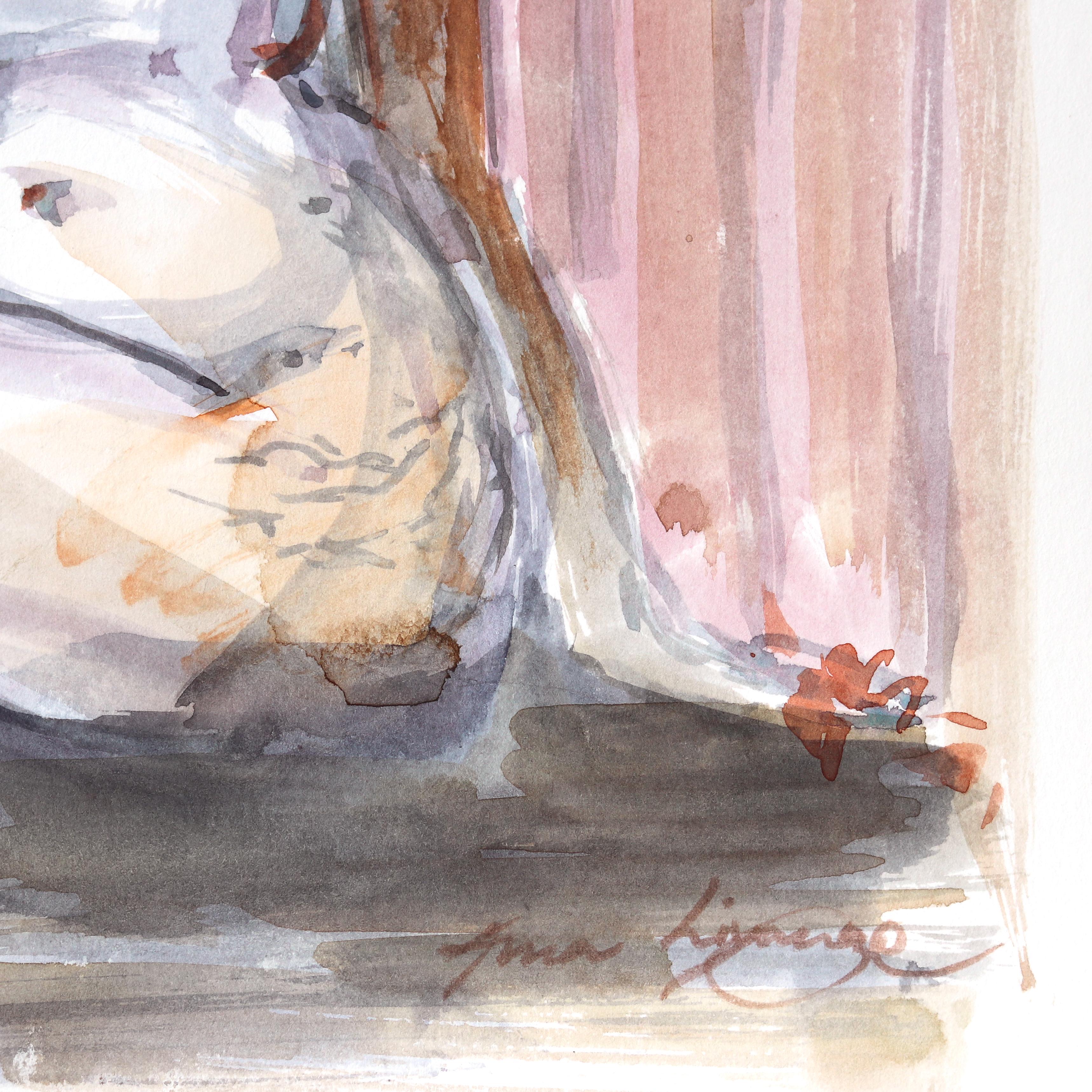 Lounging II - Ritratto figurativo di nudo ad acquerello su carta in vendita 1