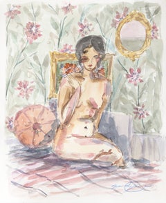 Tumbarse III - Pintura Figurativa Retrato Desnudo Acuarela sobre Papel