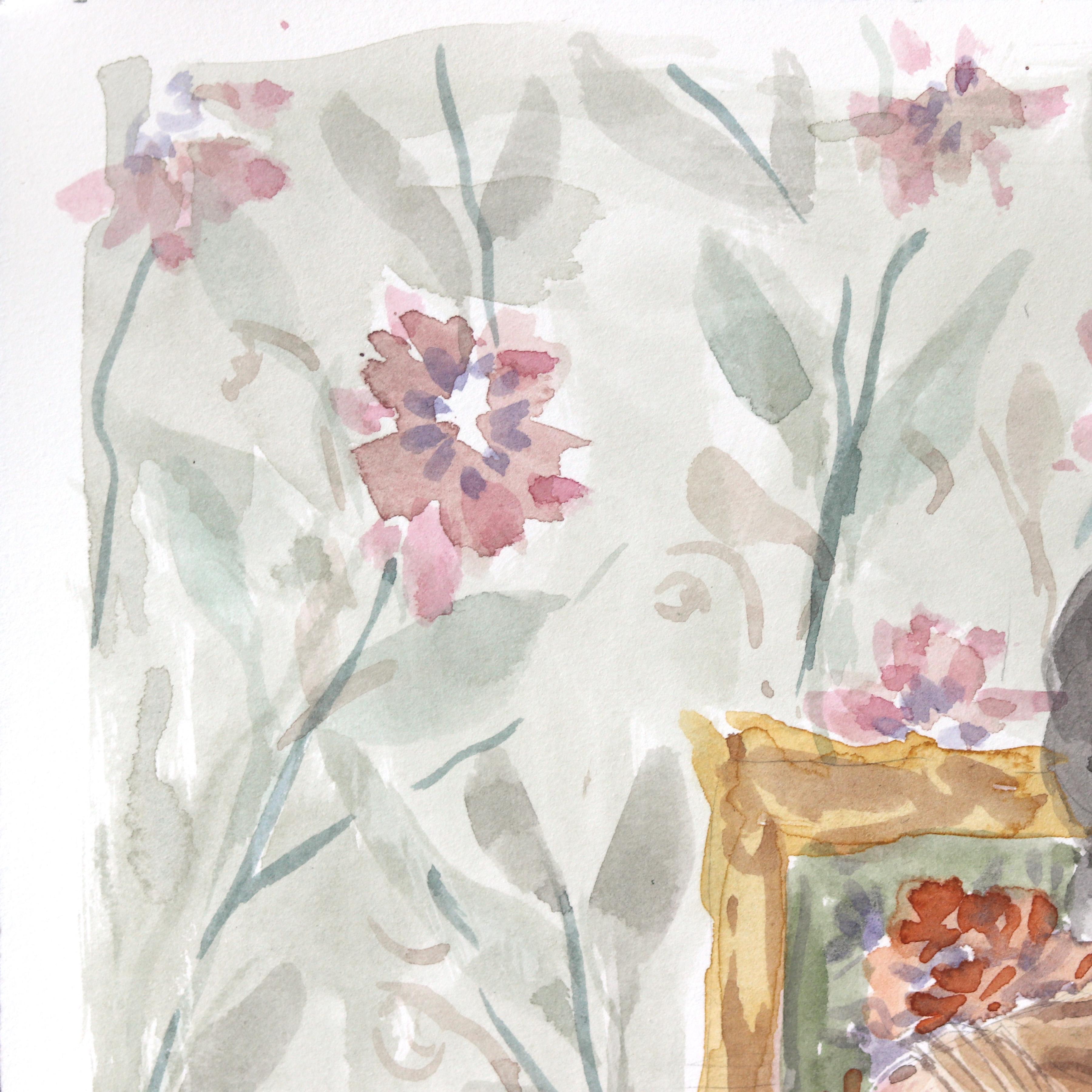 Lounging III – Figuratives Aquarell-Aktporträtgemälde auf Papier – Art von Ama Liyanage