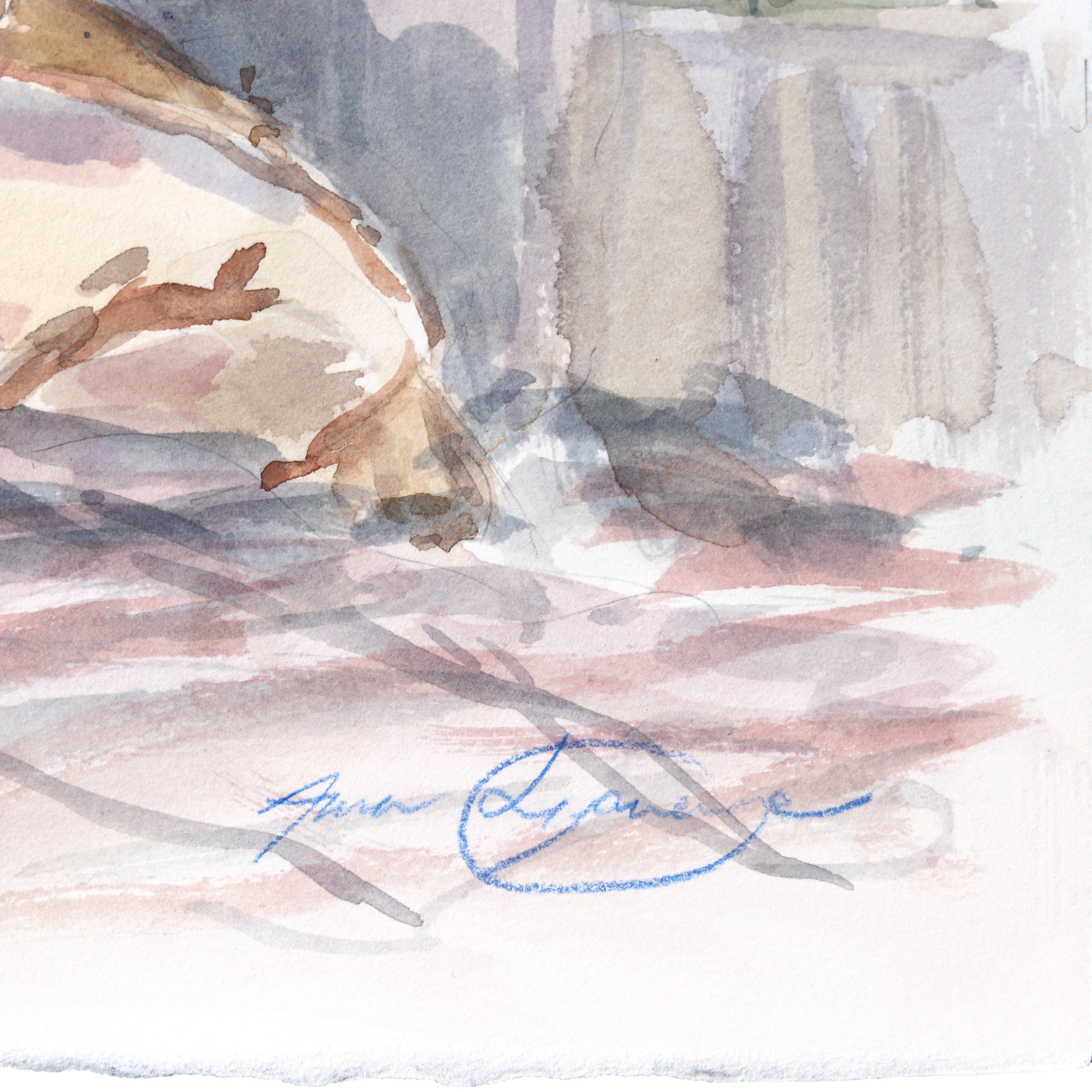 Lounging III – Figuratives Aquarell-Aktporträtgemälde auf Papier im Angebot 2