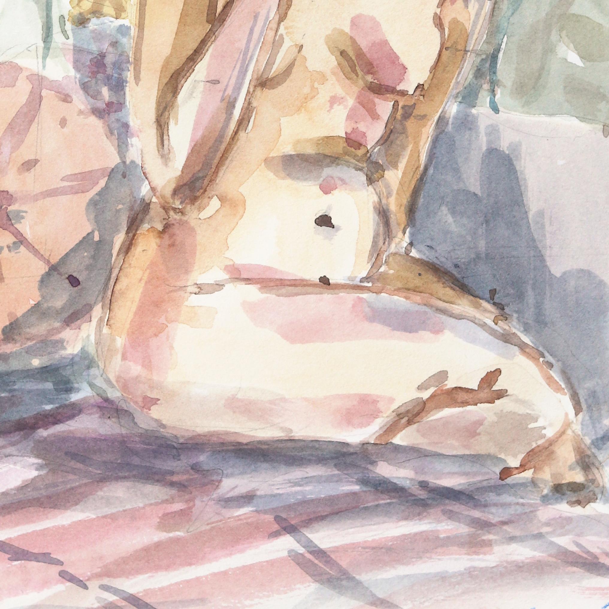 Lounging III – Figuratives Aquarell-Aktporträtgemälde auf Papier im Angebot 1