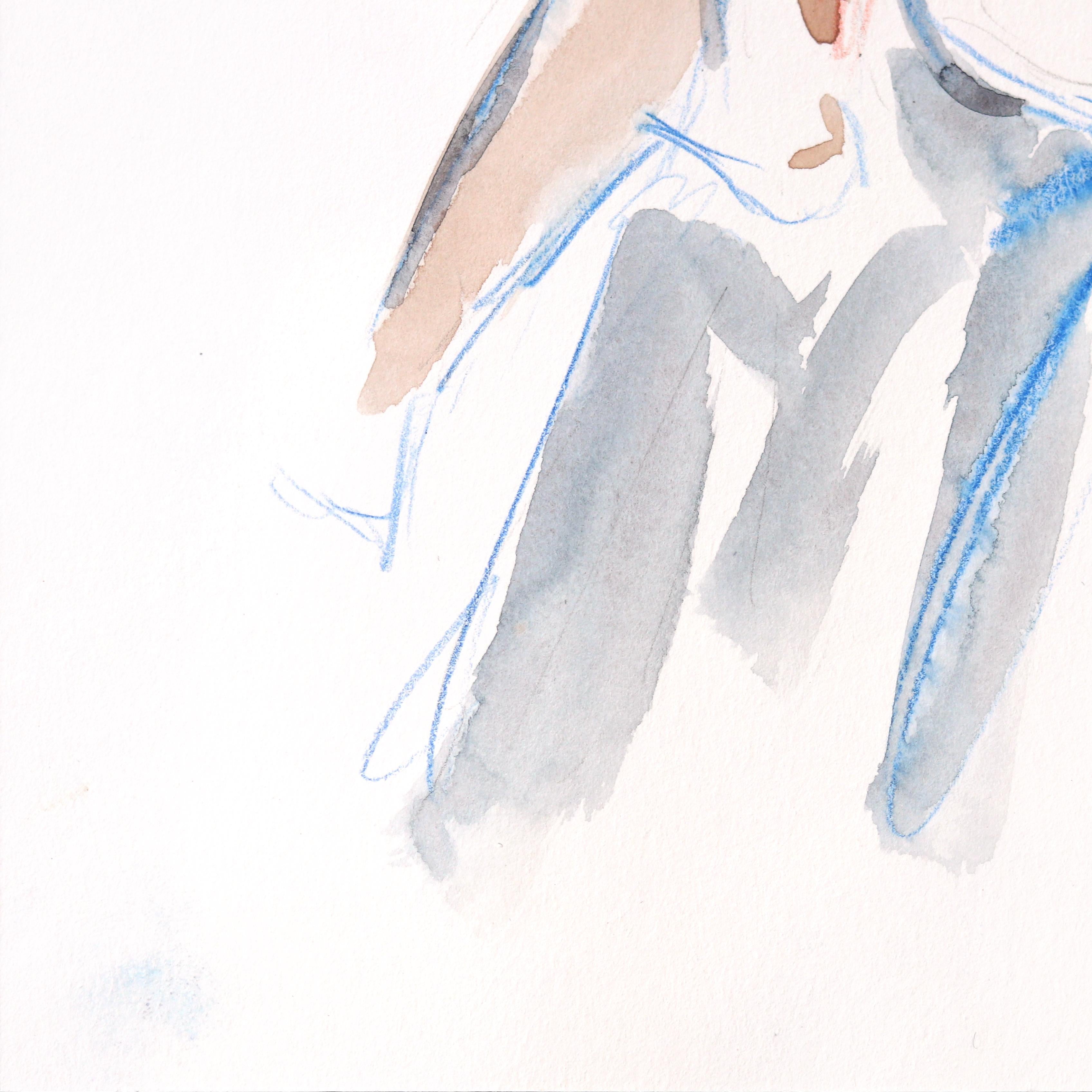 Figure III - Peinture abstraite d'un portrait de nu sur papier - Gris Figurative Art par Ama Liyanage