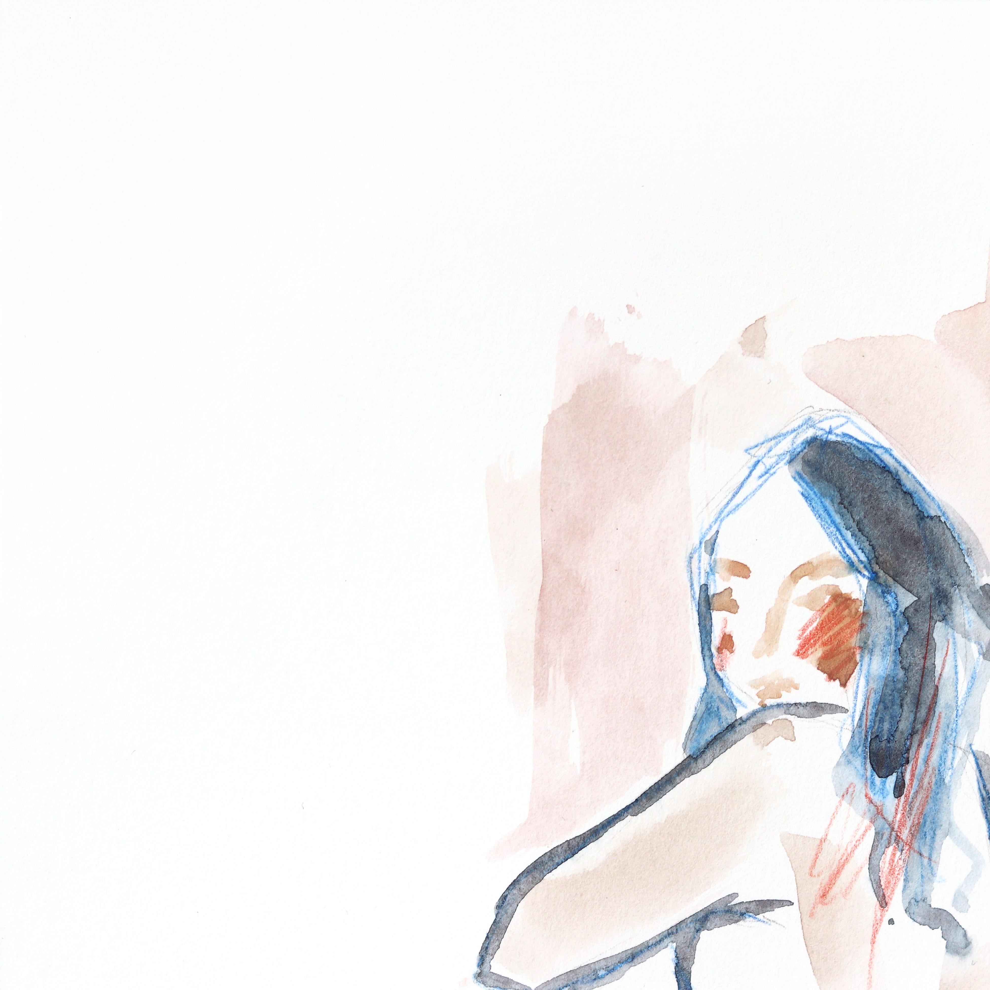 Figure III - Peinture abstraite d'un portrait de nu sur papier - Art de Ama Liyanage