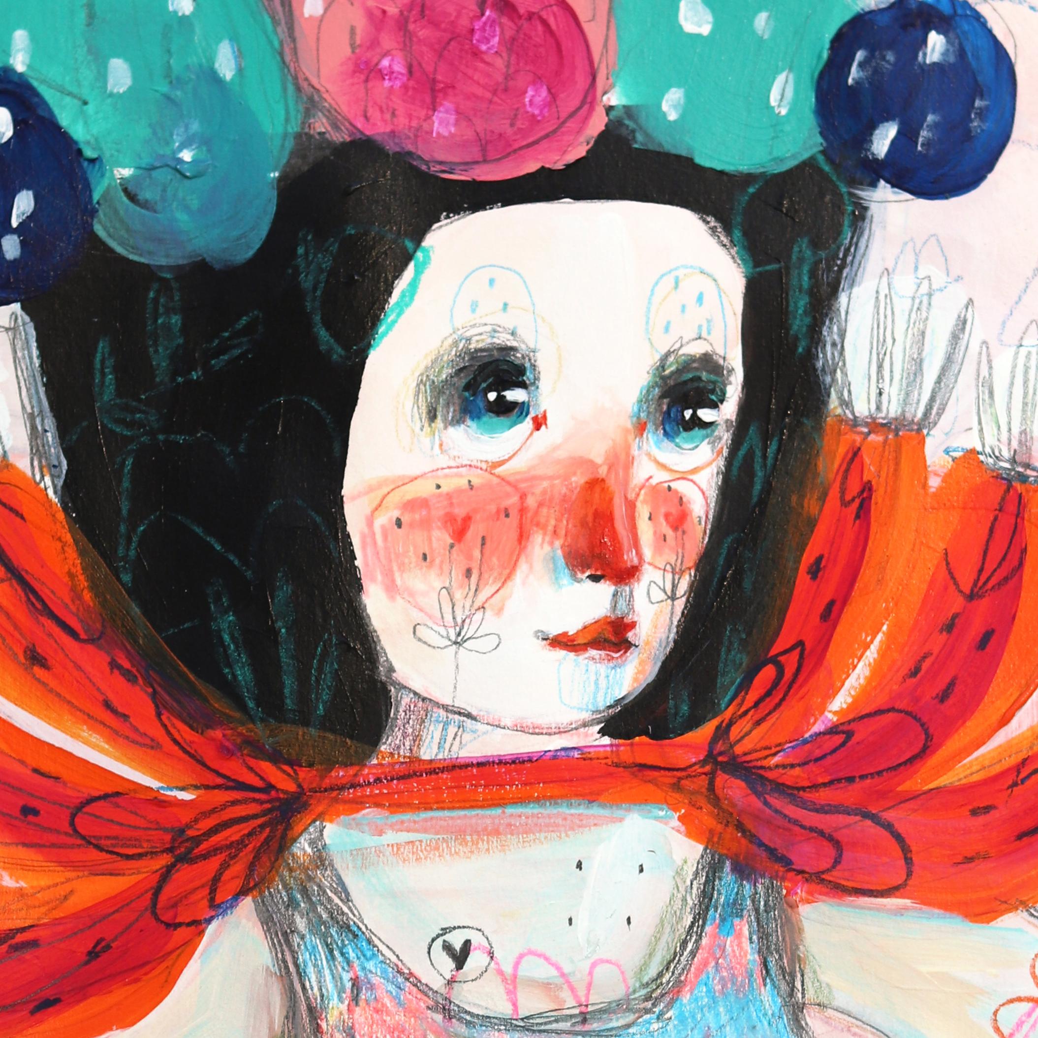 Peeled Elbows and Colored Confetti - Fantasy Figurative Artwork on Paper For Sale 1