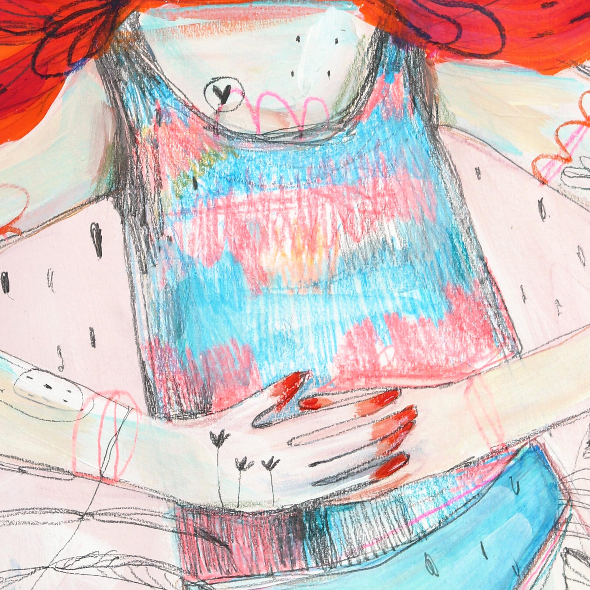 Peeled Elbows and Colored Confetti - Fantasy Figurative Artwork on Paper For Sale 2