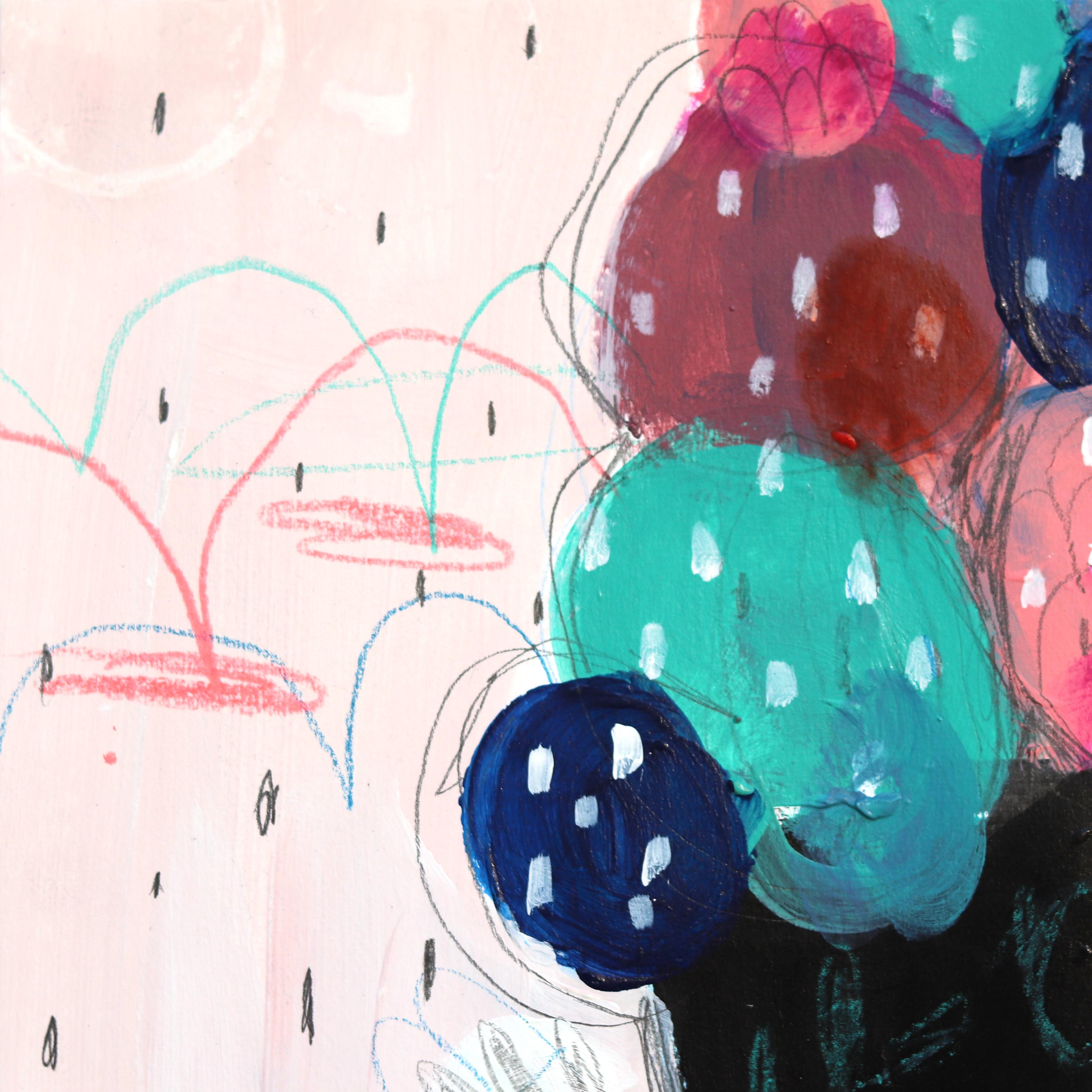 Peeled Elbows and Colored Confetti - Fantasy Figurative Artwork on Paper - Painting by Silvia Pavarini