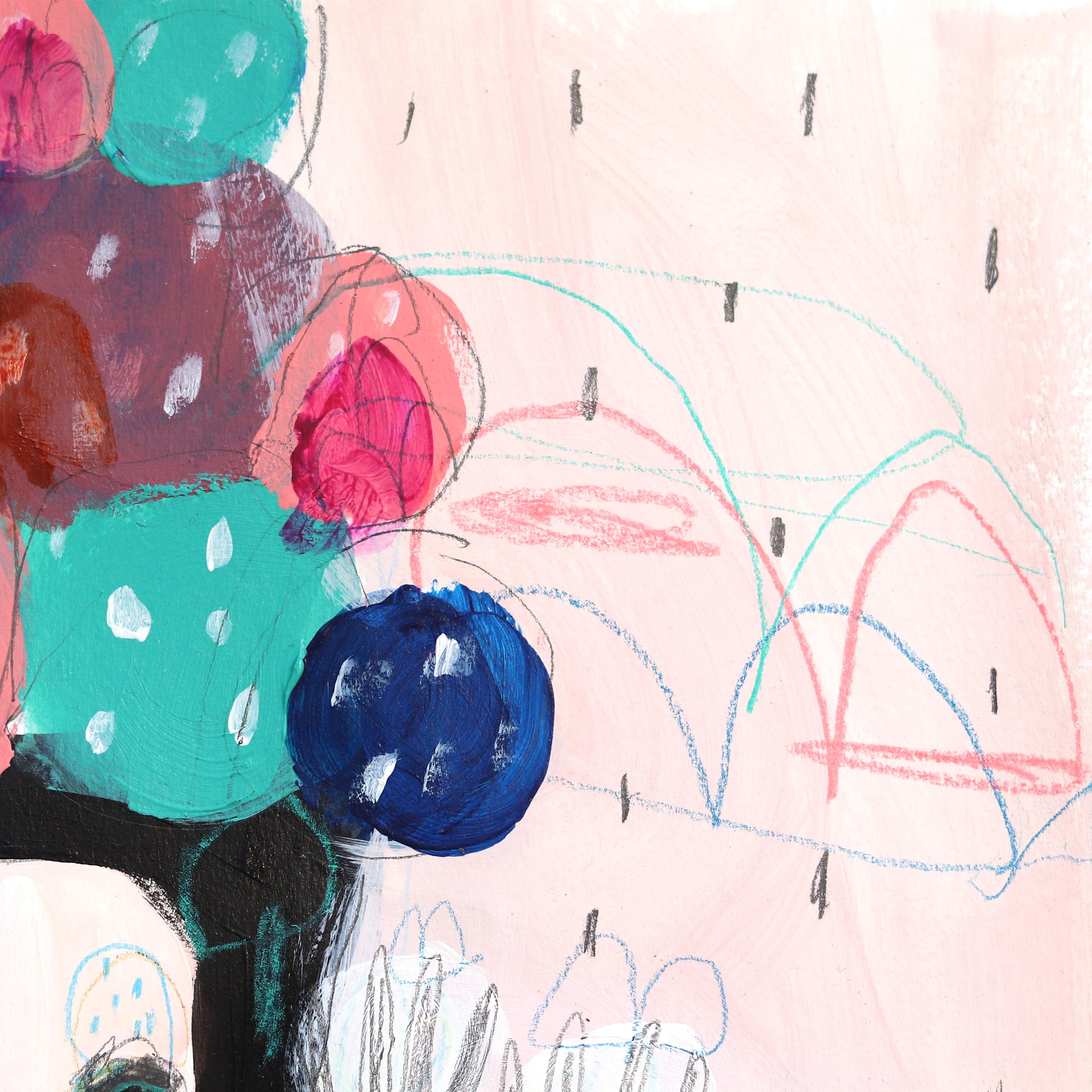 Peeled Elbows and Colored Confetti - Fantasy Figurative Artwork on Paper - Surrealist Painting by Silvia Pavarini
