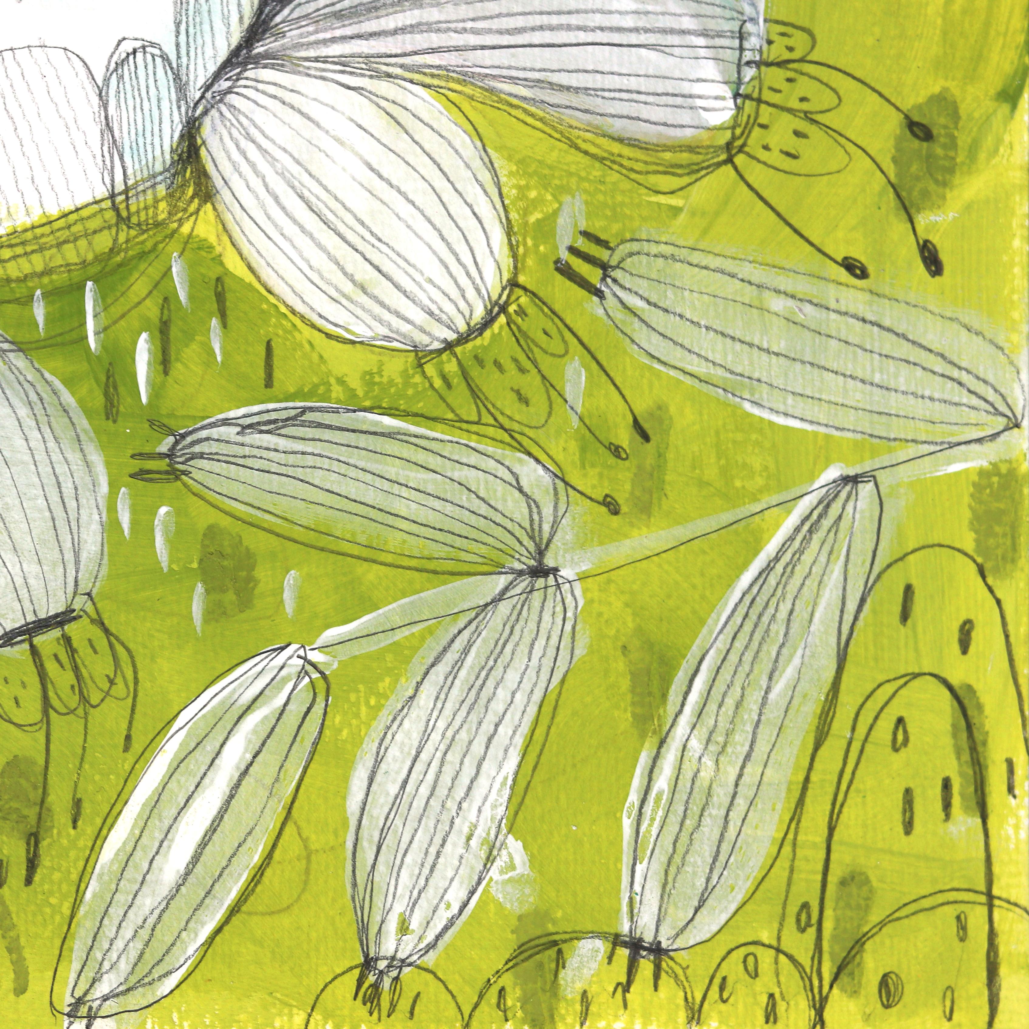 In The Sound of a Bell - Fantasy Figurative Nature-Inspired Artwork on Paper For Sale 1