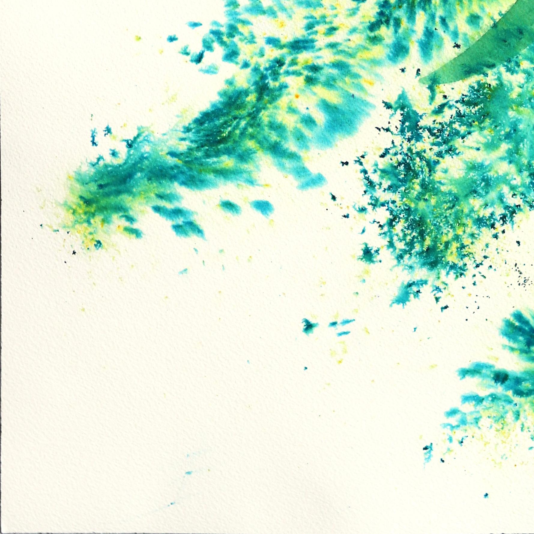 Aloe Vera - Abstract Green Blue Contemporary Botanical Artwork on Paper For Sale 1