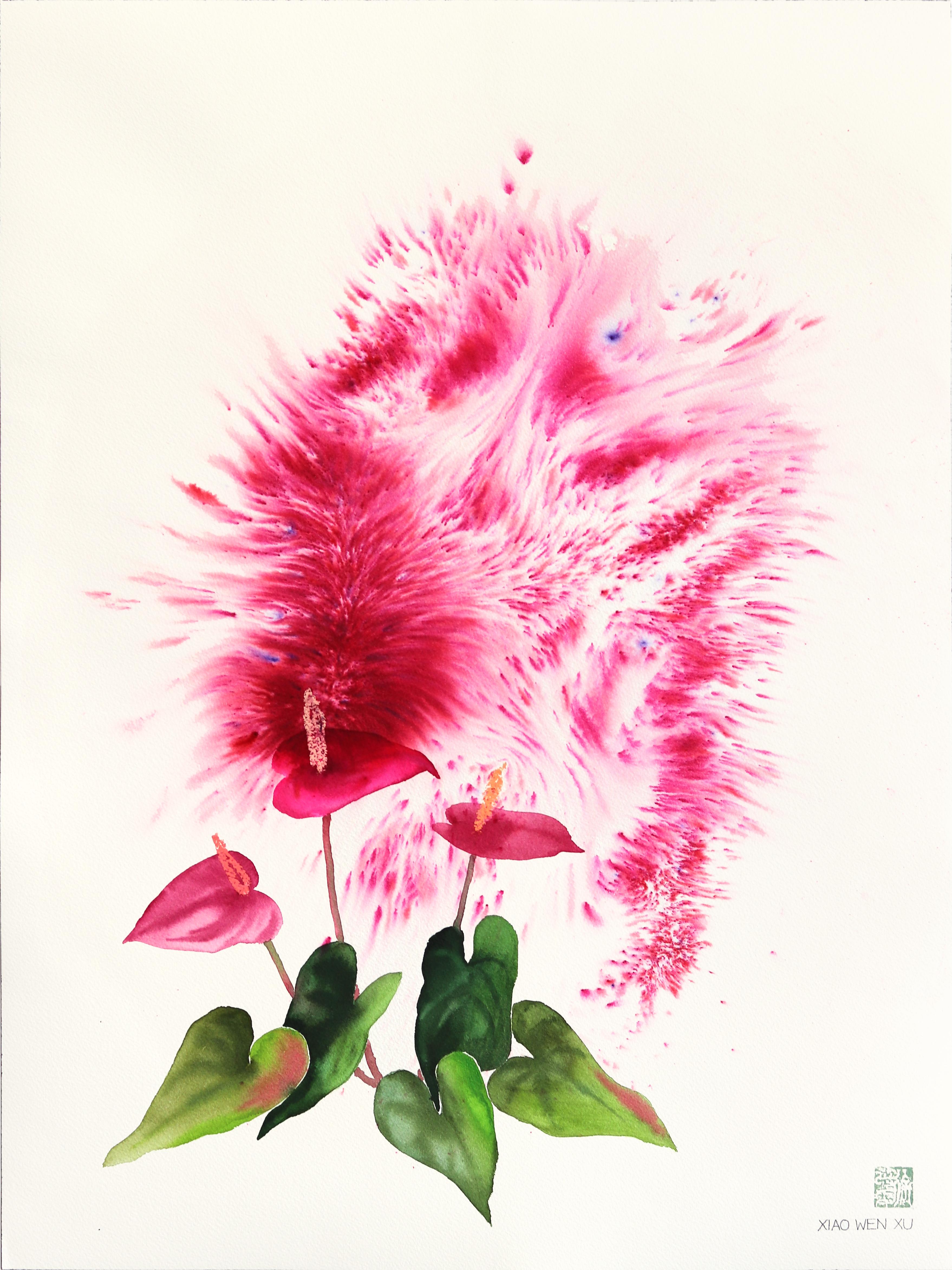 Flamingo Lily - Dramatic Abstract Pink Botanical Floral Still Life Painting