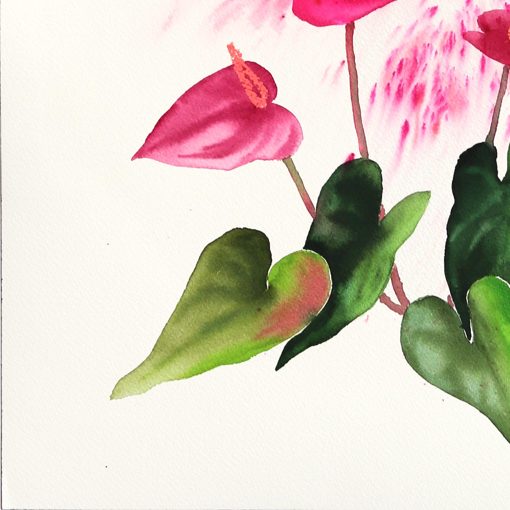 Flamingo Lily - Dramatic Abstract Pink Botanical Floral Still Life Painting - White Still-Life by Xiao Wen Xu