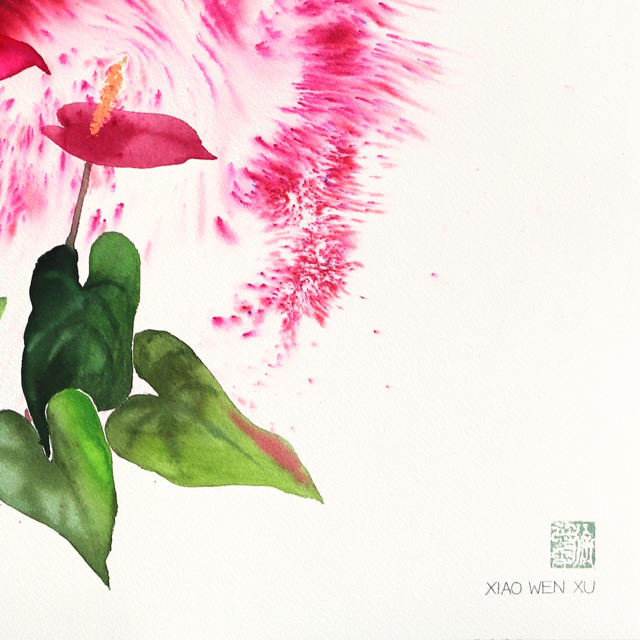 Flamingo Lily - Dramatic Abstract Pink Botanical Floral Still Life Painting For Sale 2