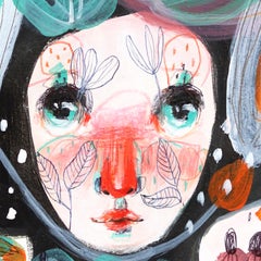 Hypnotic Nature - Phantasie Feminine Botanical Figurative Kunstwerk auf Papier