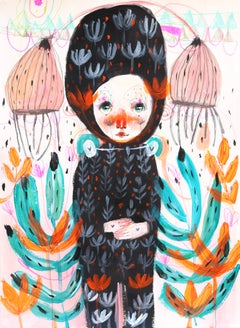 Little Spark - Fantasia vibrante, opera d'arte figurativa botanica femminile su carta