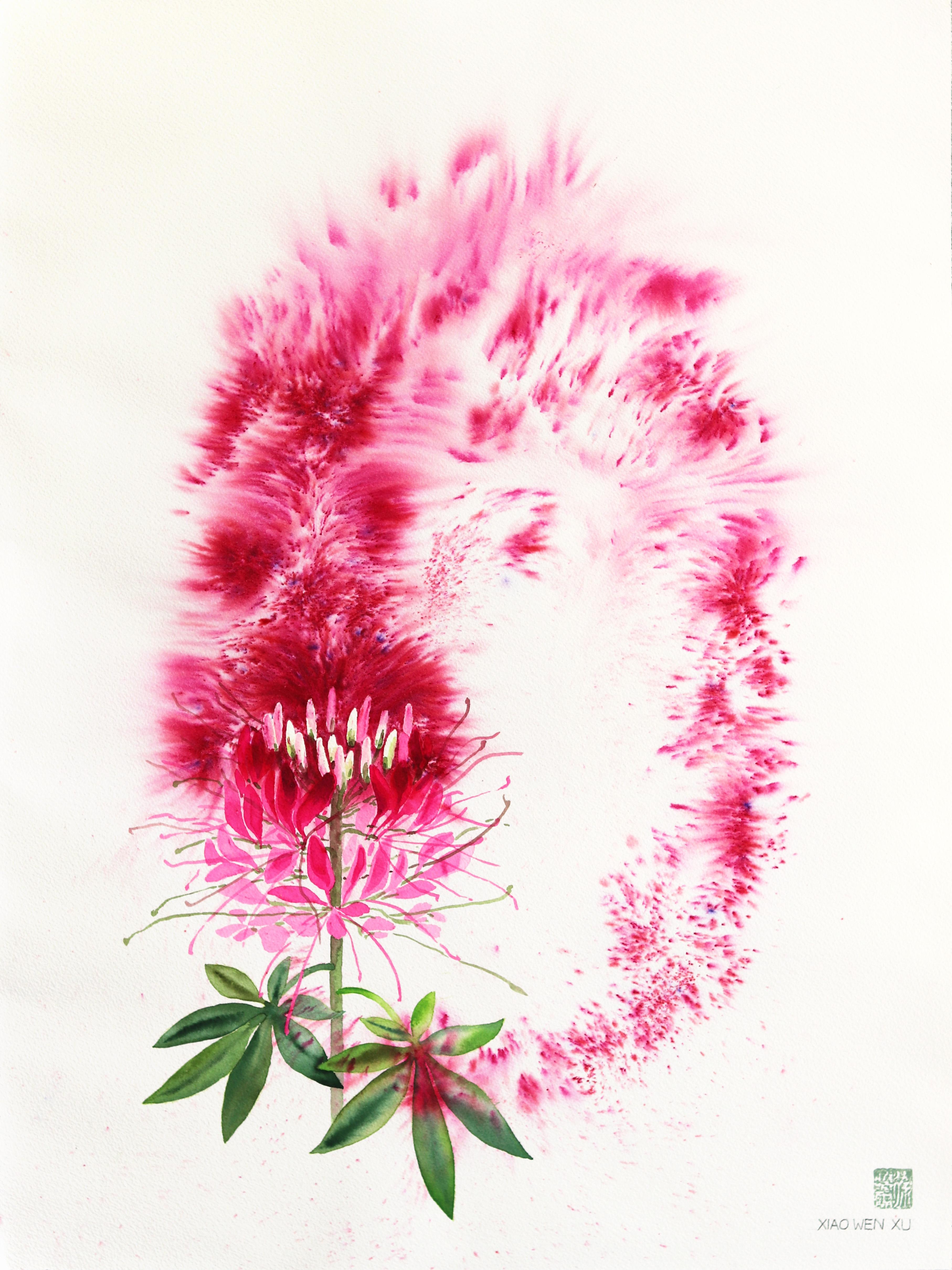 Spider Flower - Dramatic Abstract Pink Botanical Floral Still Life Painting