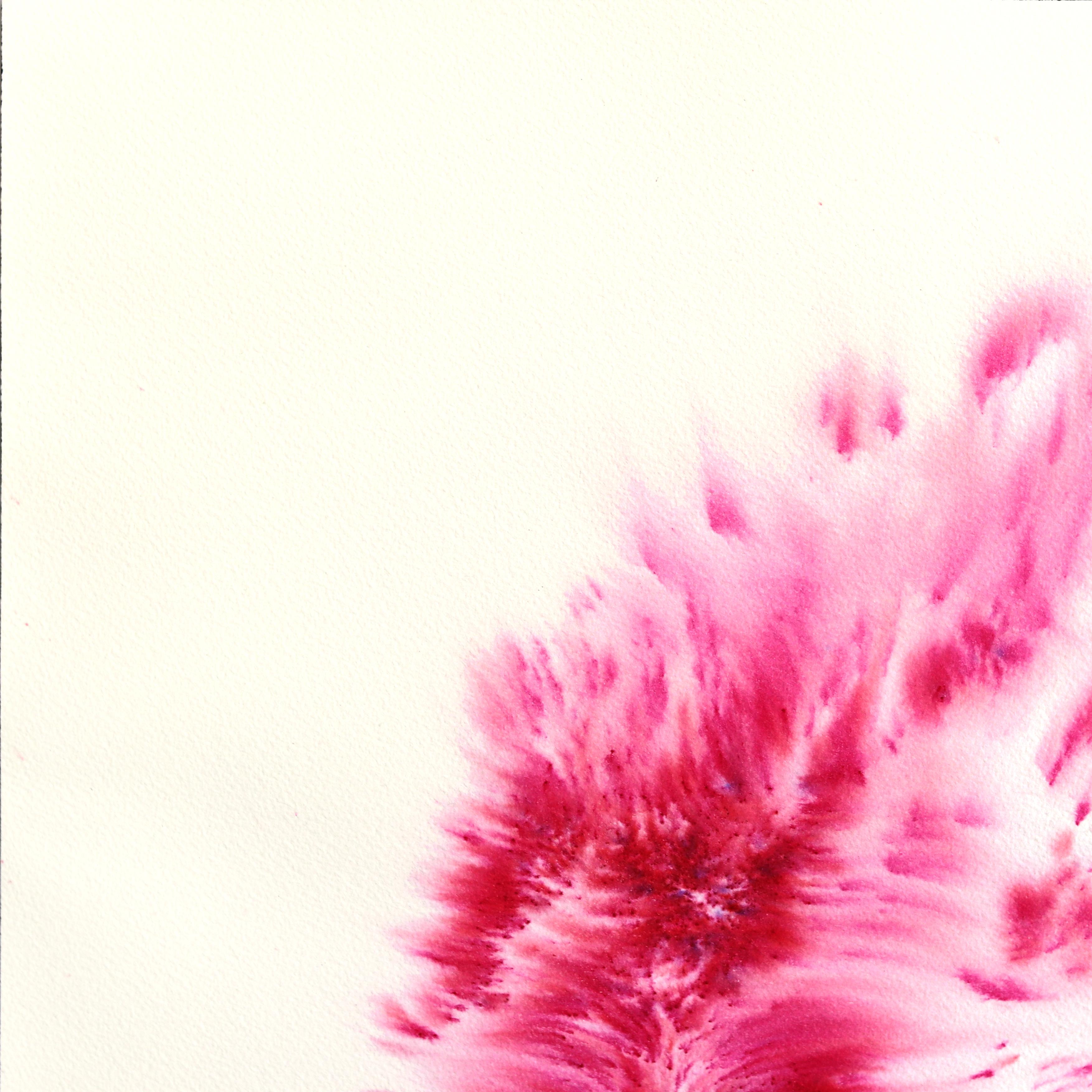 Fiore di ragno - Drammatico dipinto astratto di natura morta floreale rosa botanico - Art di Xiao Wen Xu