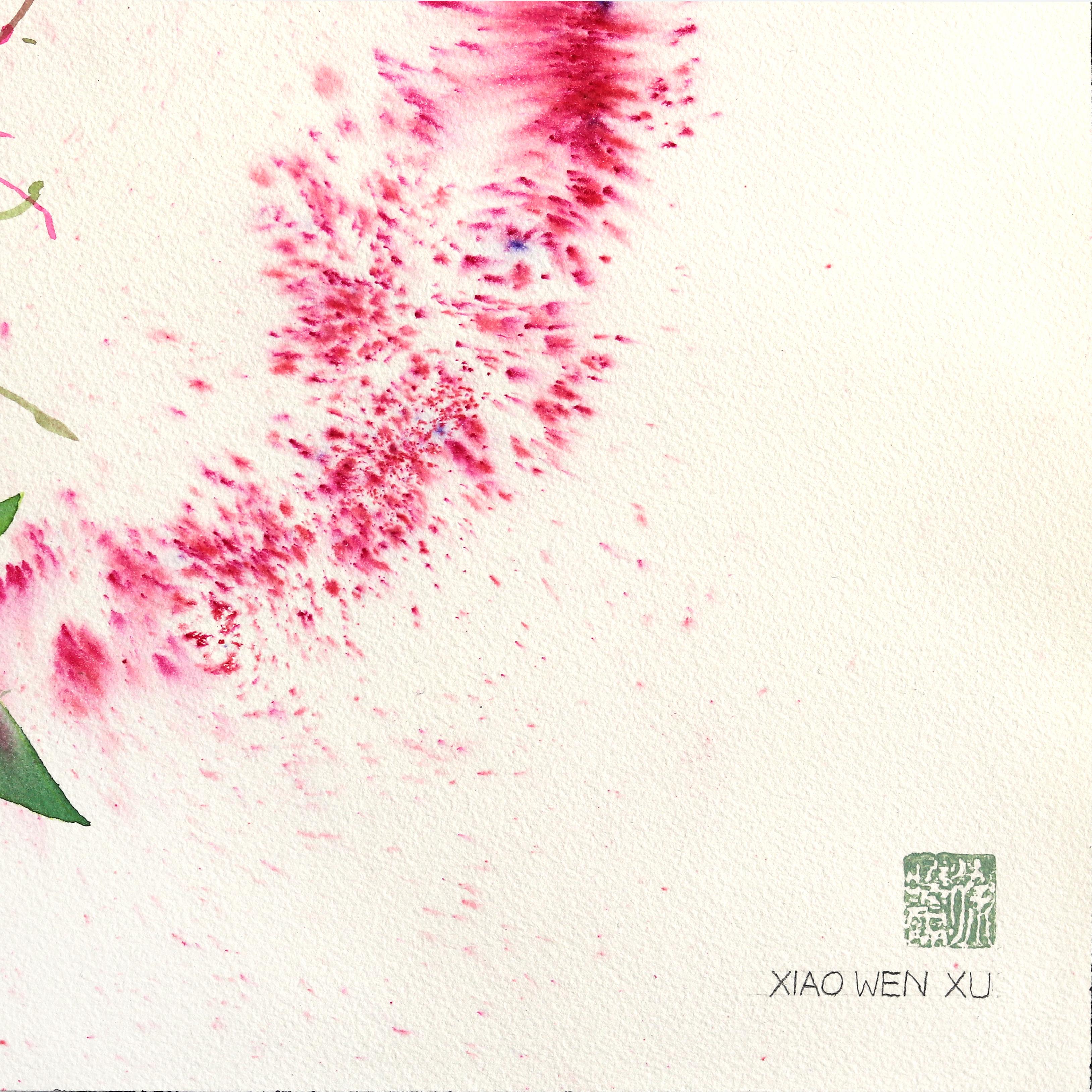 Fiore di ragno - Drammatico dipinto astratto di natura morta floreale rosa botanico in vendita 1