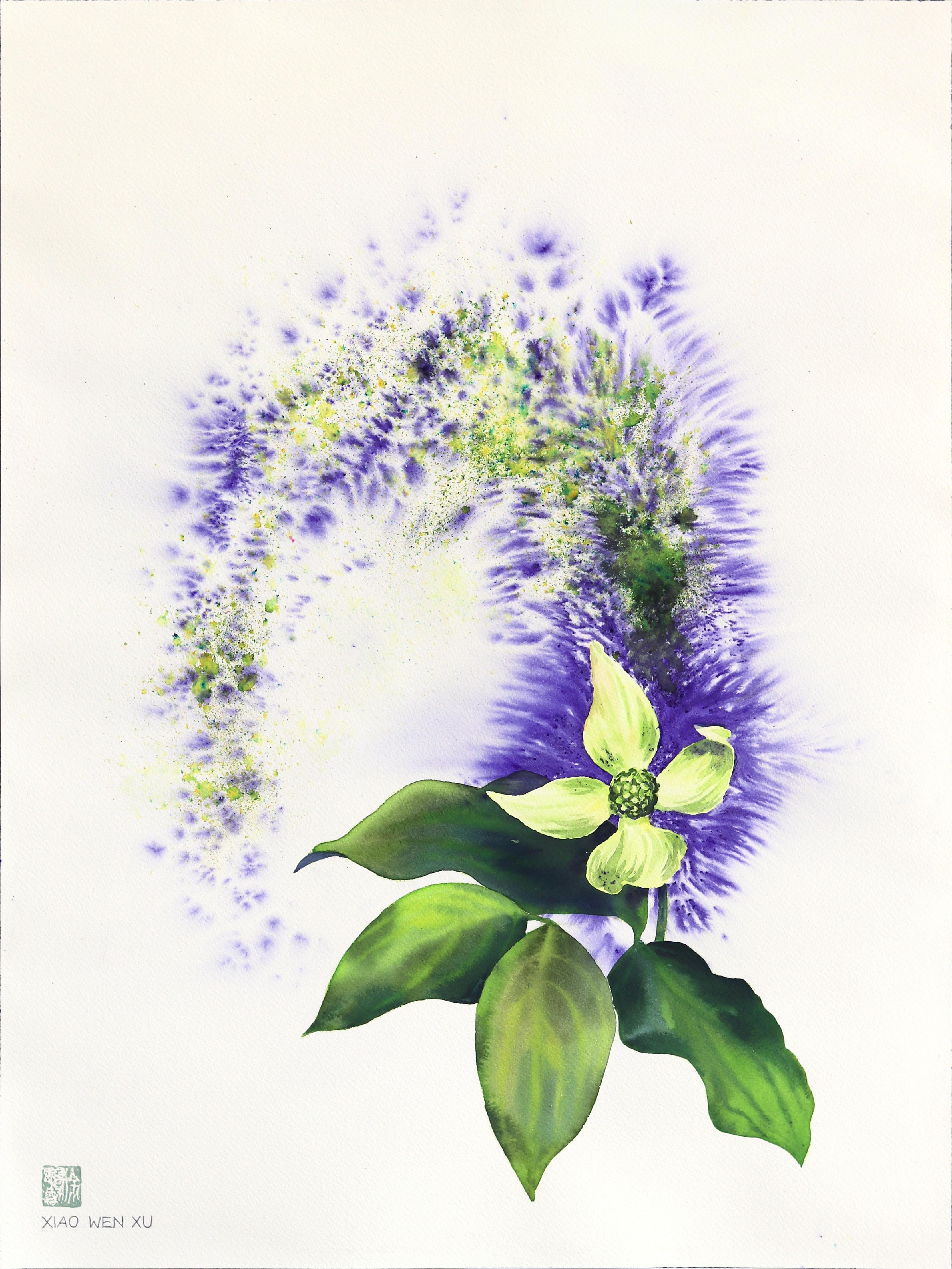 Dogwood Flower - Dramatic Abstract Purple Botanical Floral Still Life Painting