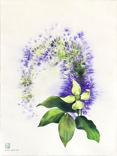 Fleur de cornouiller - Dramatique peinture abstraite de nature morte botanique et florale pourpre