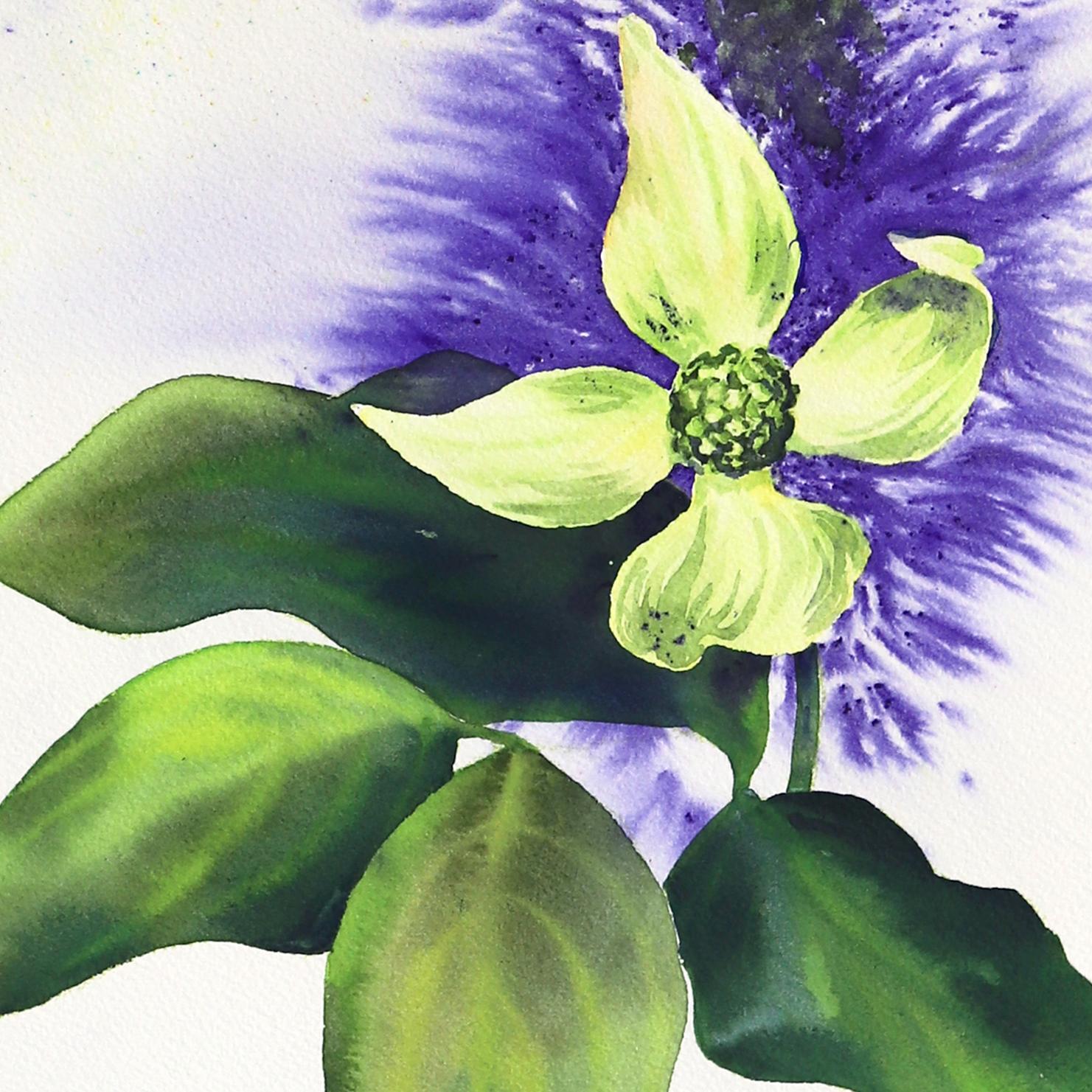 Fiore di corniolo - Drammatico quadro astratto botanico floreale viola di natura morta in vendita 2