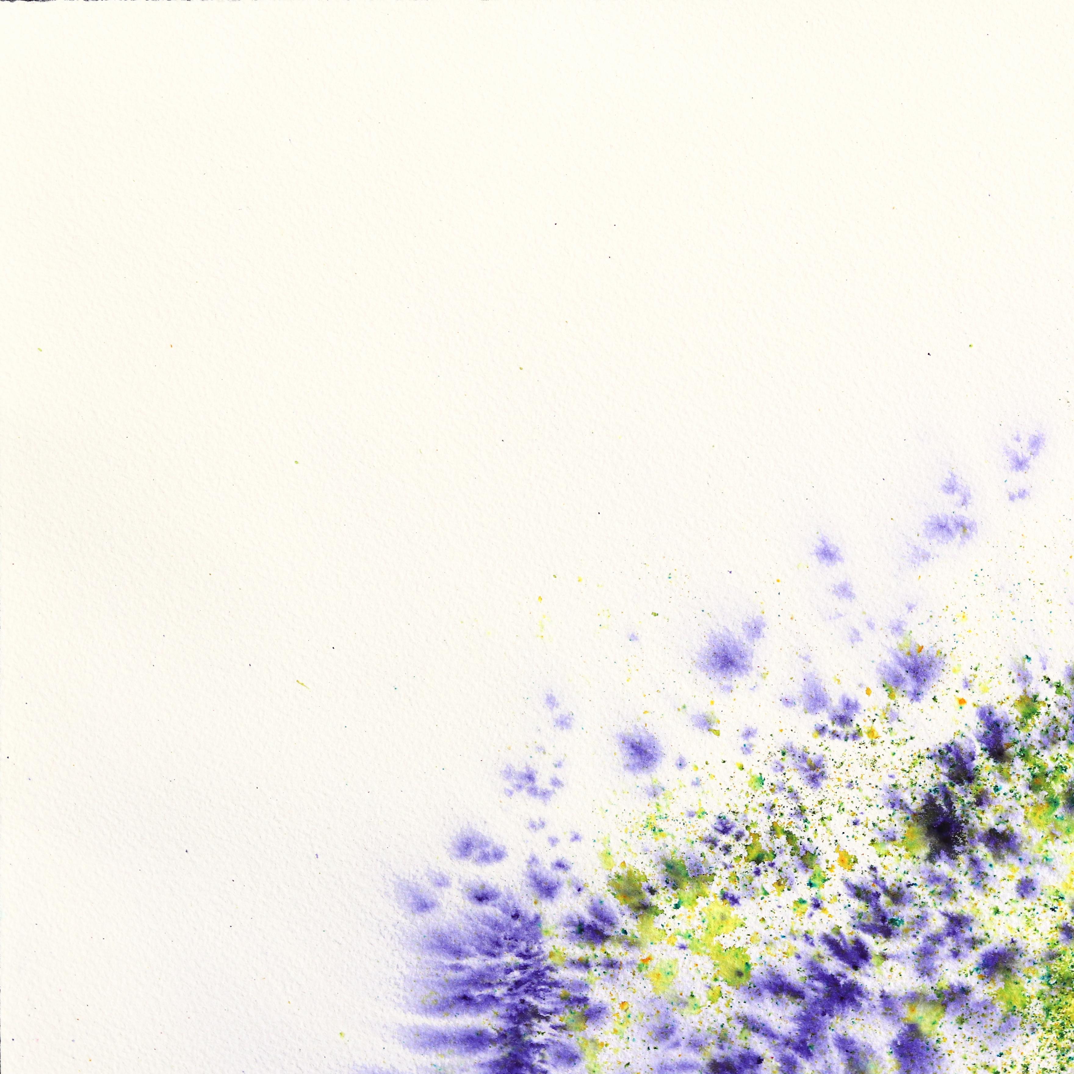 Fiore di corniolo - Drammatico quadro astratto botanico floreale viola di natura morta - Mixed Media Art Contemporaneo di Xiao Wen Xu