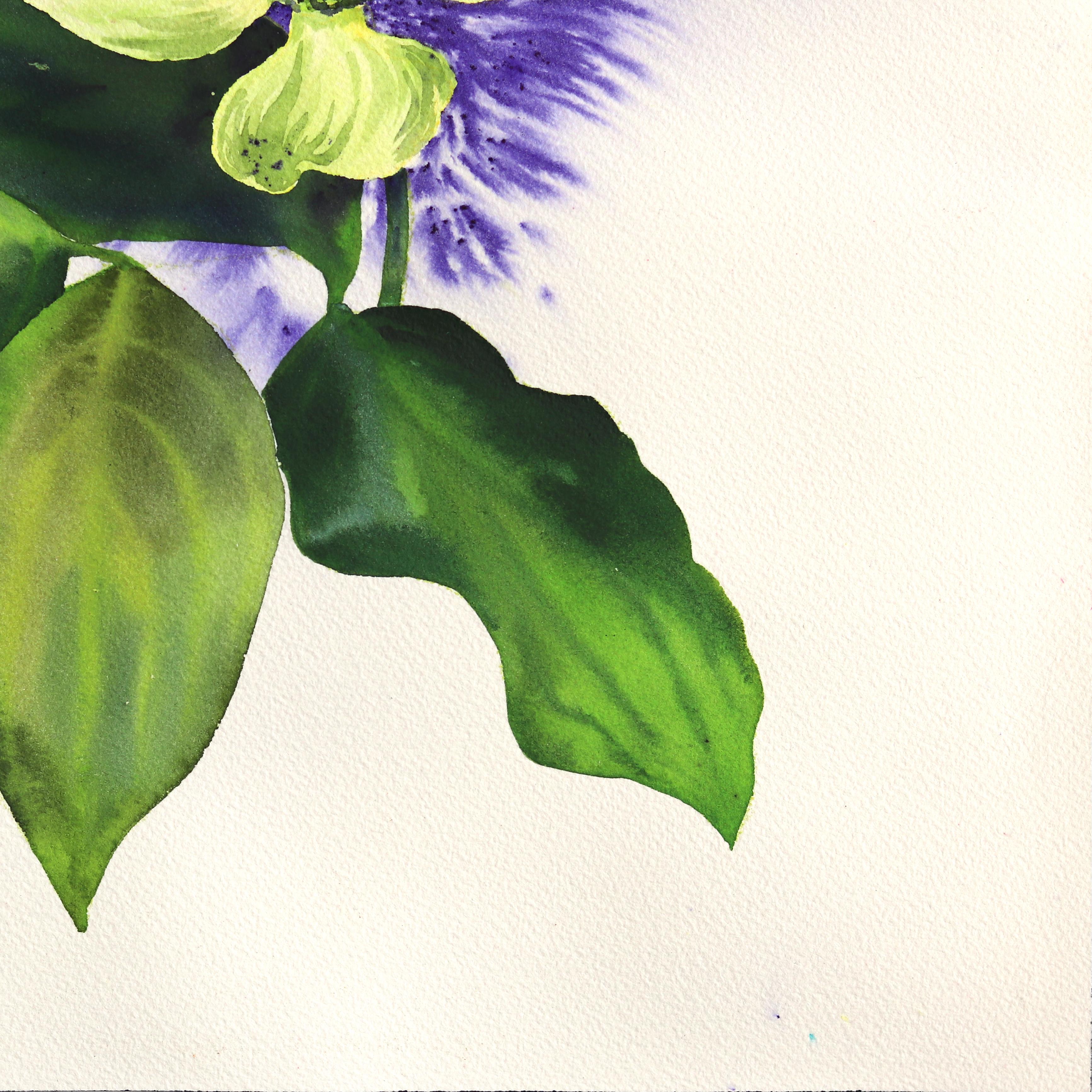 Fiore di corniolo - Drammatico quadro astratto botanico floreale viola di natura morta in vendita 1