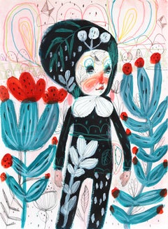 Fiori blu e fili colorati - Fantastica opera d'arte figurativa su carta