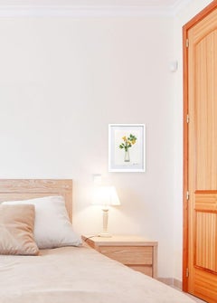 Golden Currant Bouquet in Vase - Elegant Floral Still Life Painting Framed