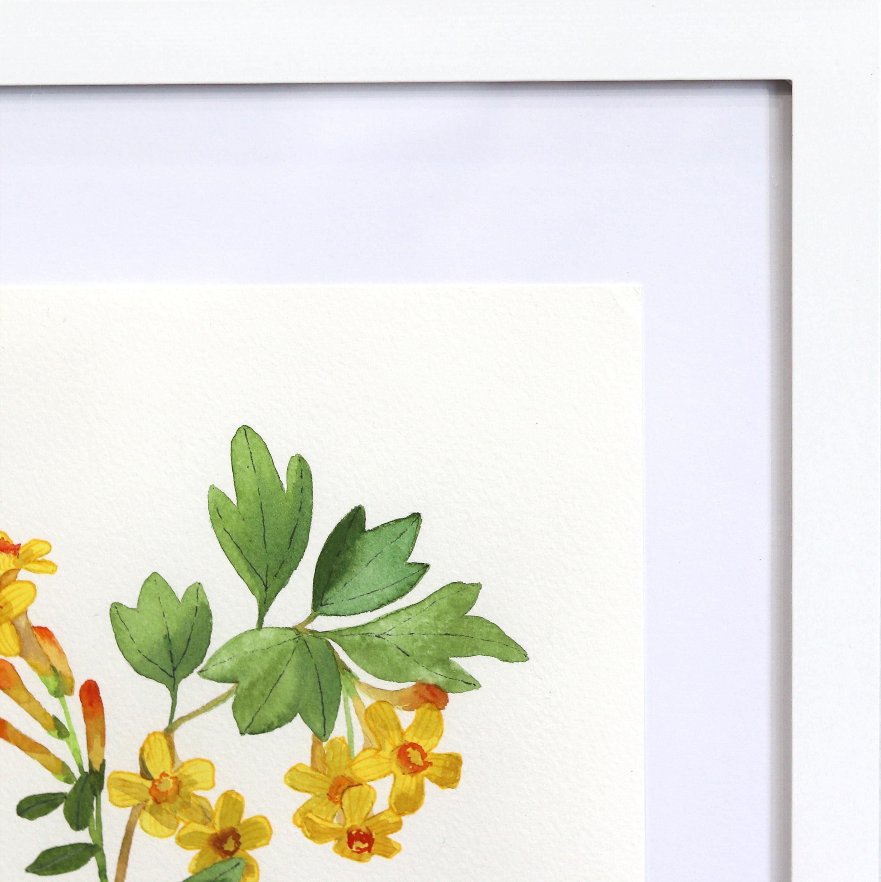 Goldener gekrümmter Blumenstrauß in Vase - Elegantes geblümtes Stillleben, gerahmt im Angebot 2