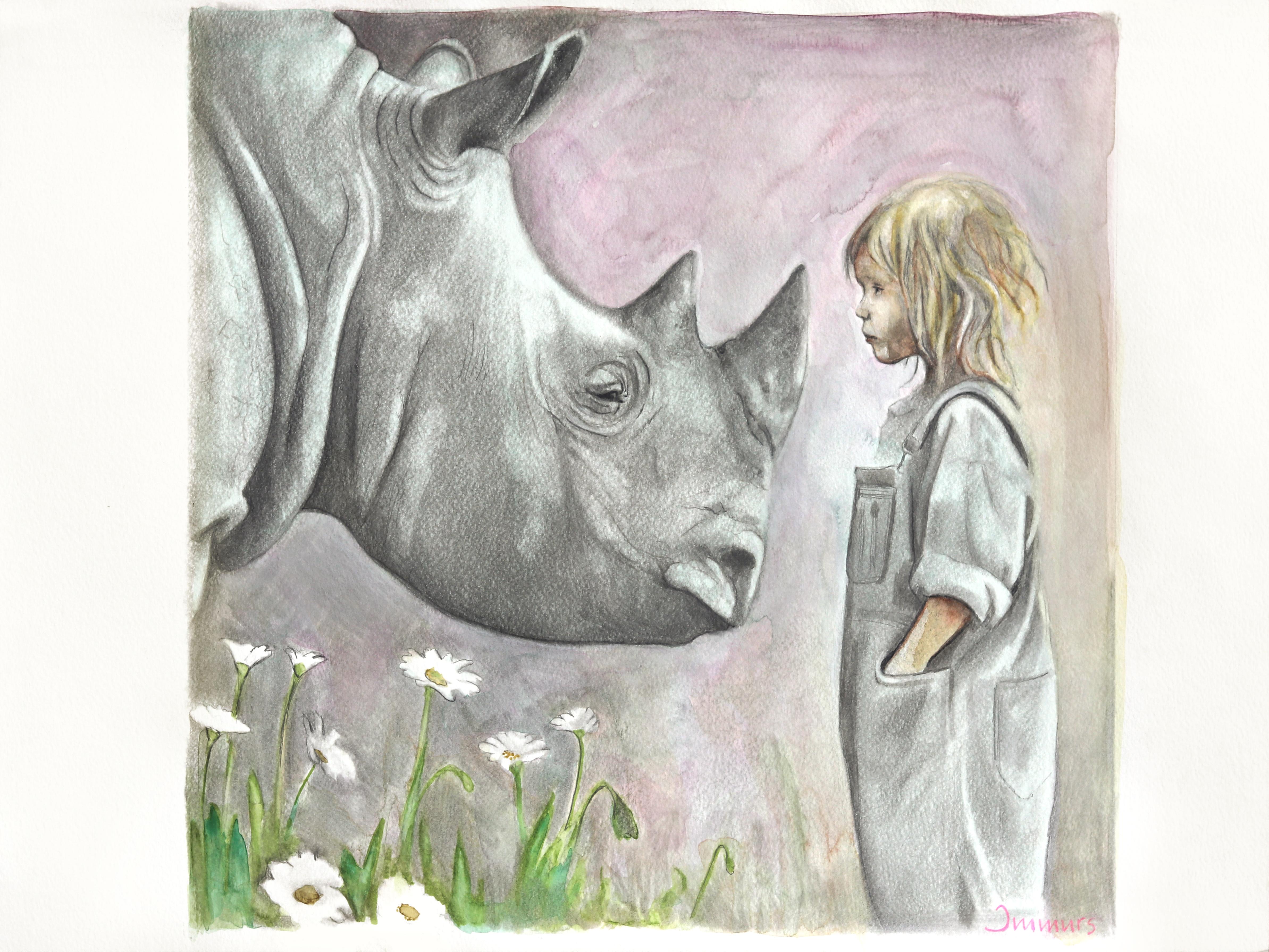 Un tierno corazón desnudo - Obra de arte onírica, figurativa, acuarela y grafito
