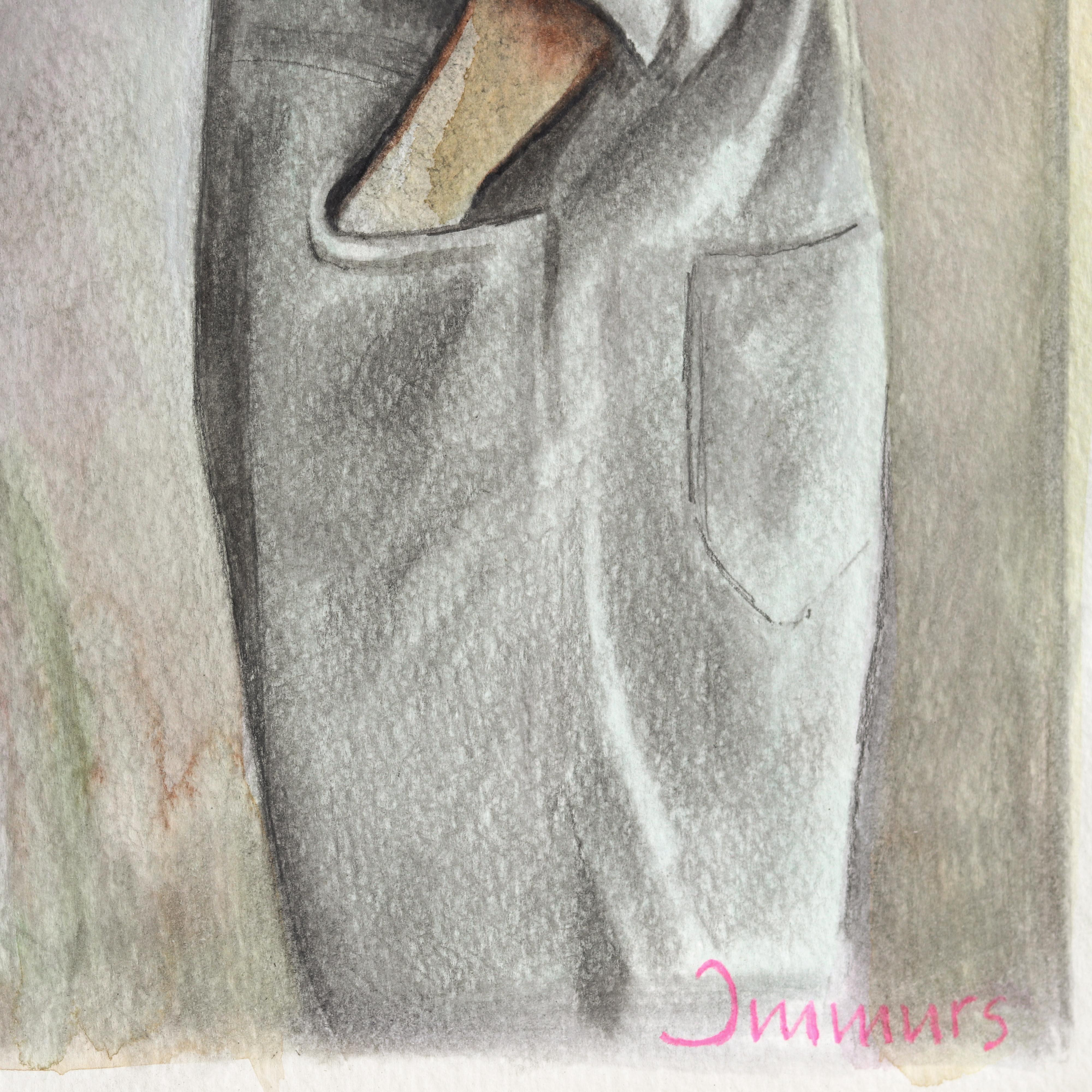A Tender Bare Heart, aquarelle figurative fantaisiste et onirique en forme de cœur nu en vente 1