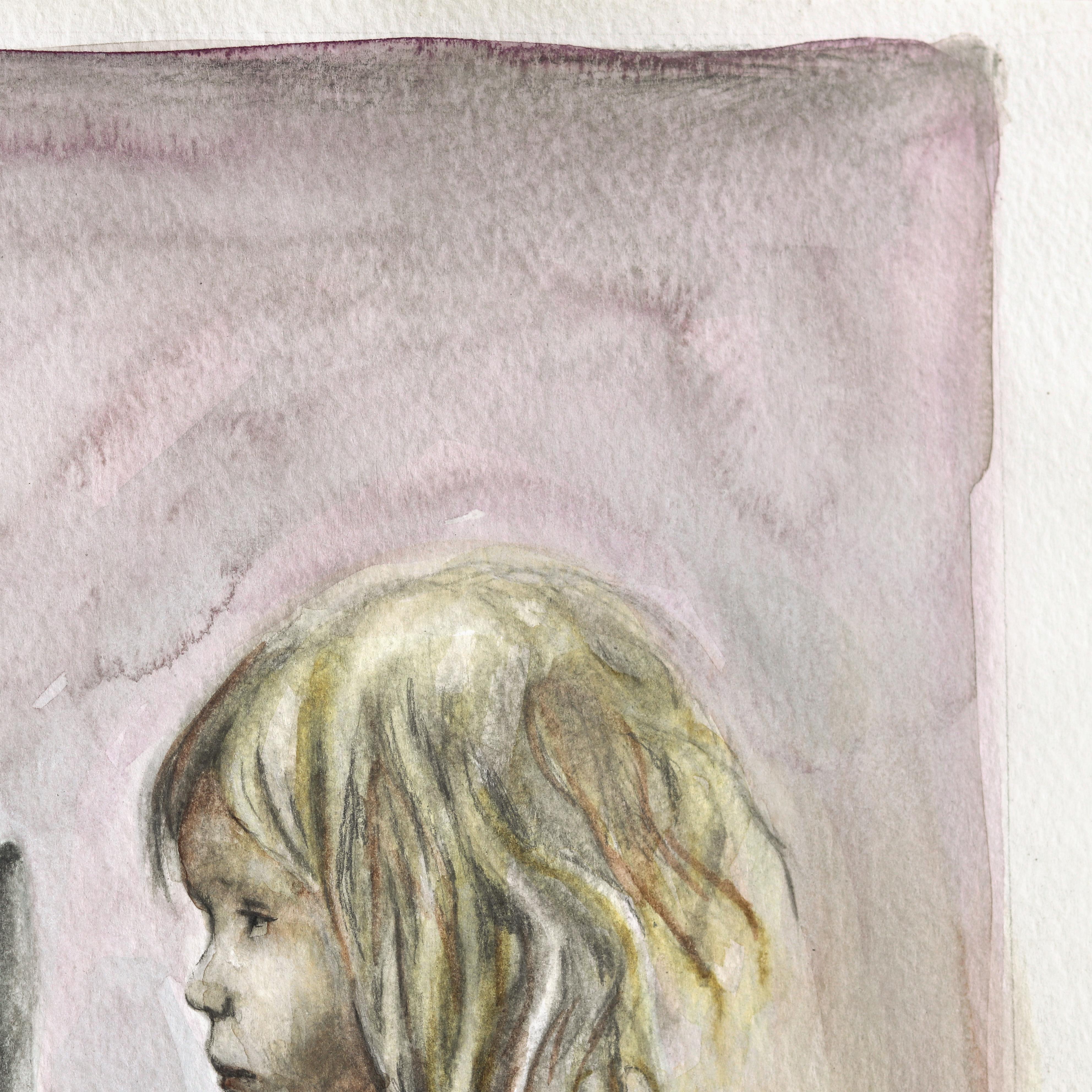 A Tender Bare Heart, aquarelle figurative fantaisiste et onirique en forme de cœur nu - Moderne Art par Amanda Immurs