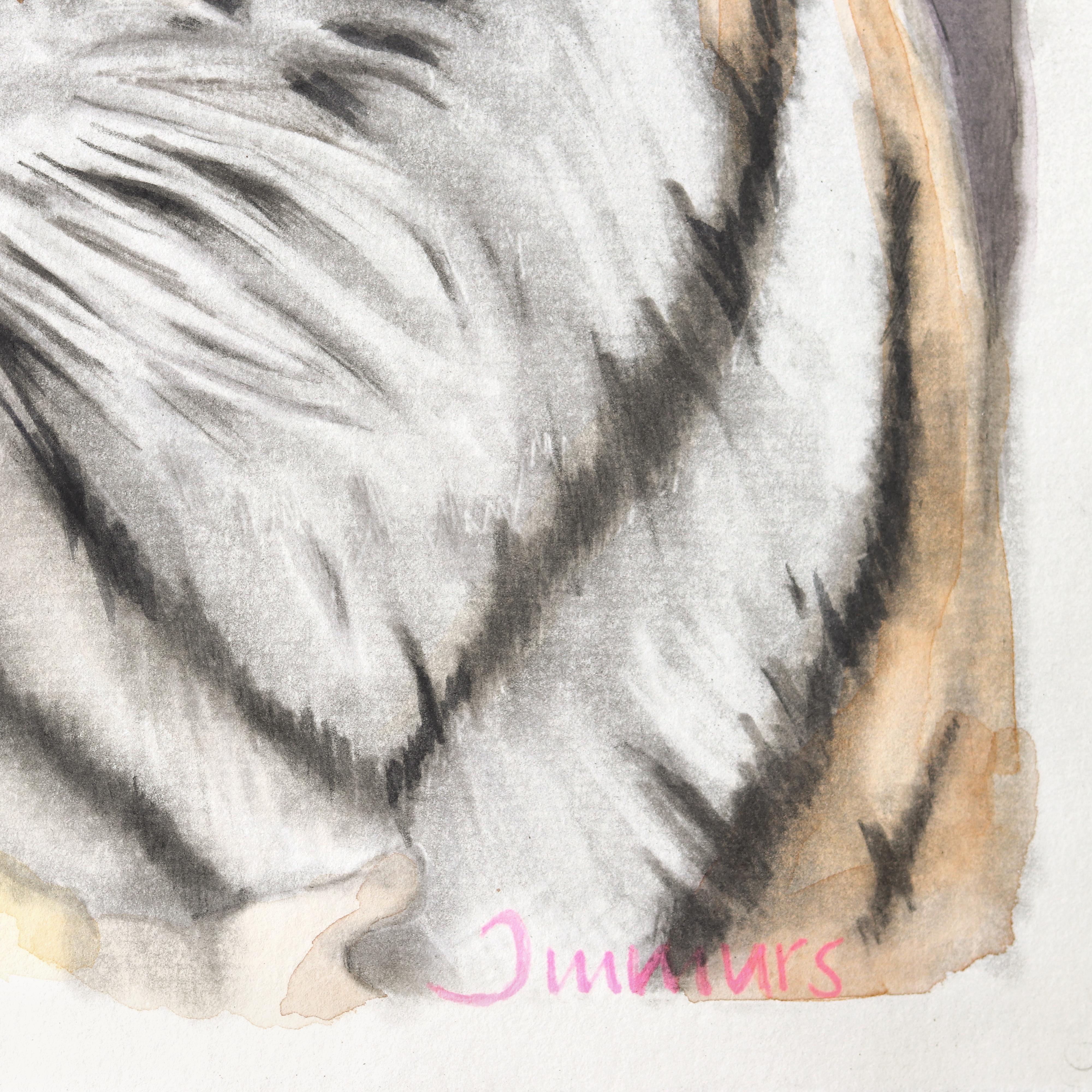 Comment capturer ce sentiment - aquarelle figurative fantaisiste en graphite d'une œuvre d'art en vente 1