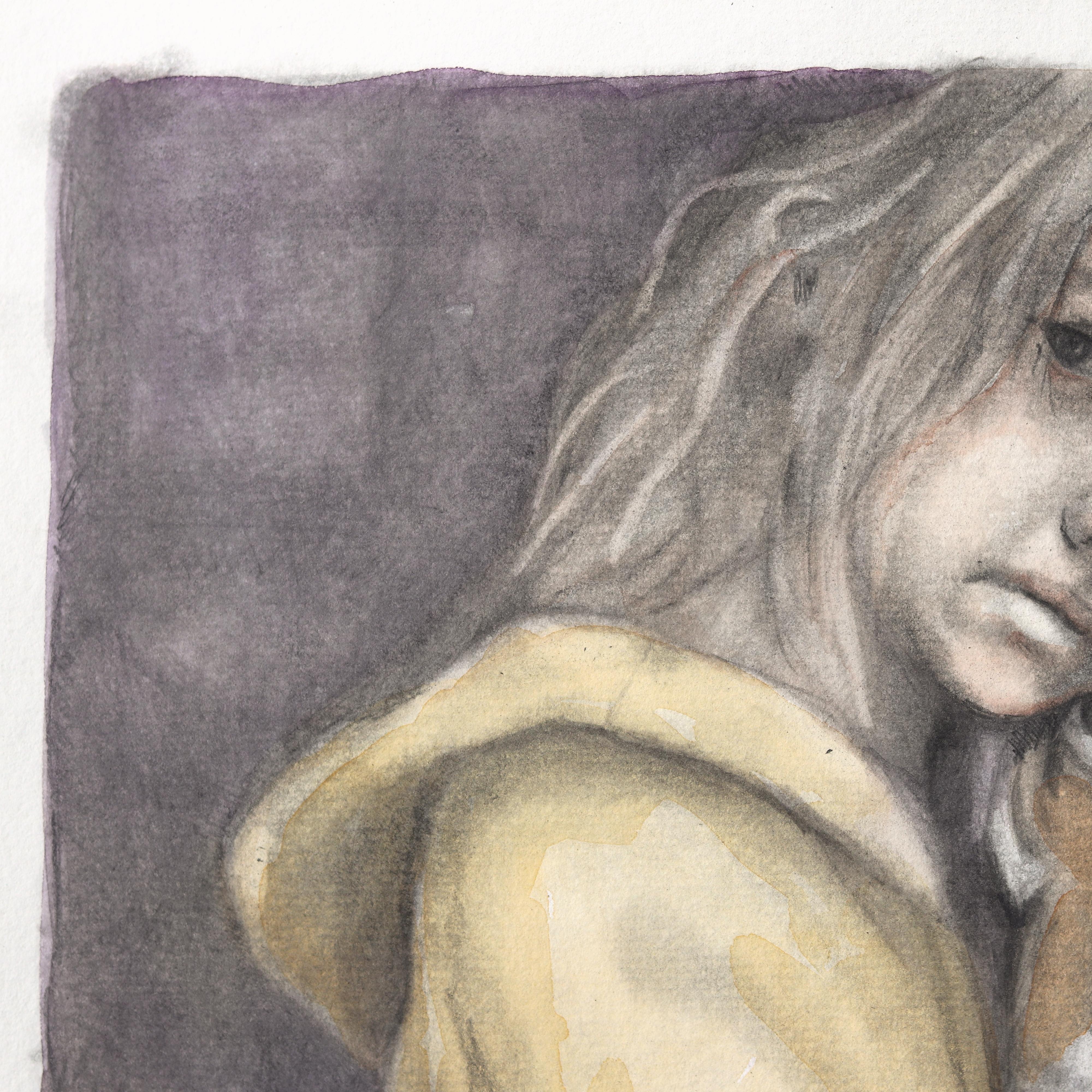 Comment capturer ce sentiment - aquarelle figurative fantaisiste en graphite d'une œuvre d'art - Art de Amanda Immurs