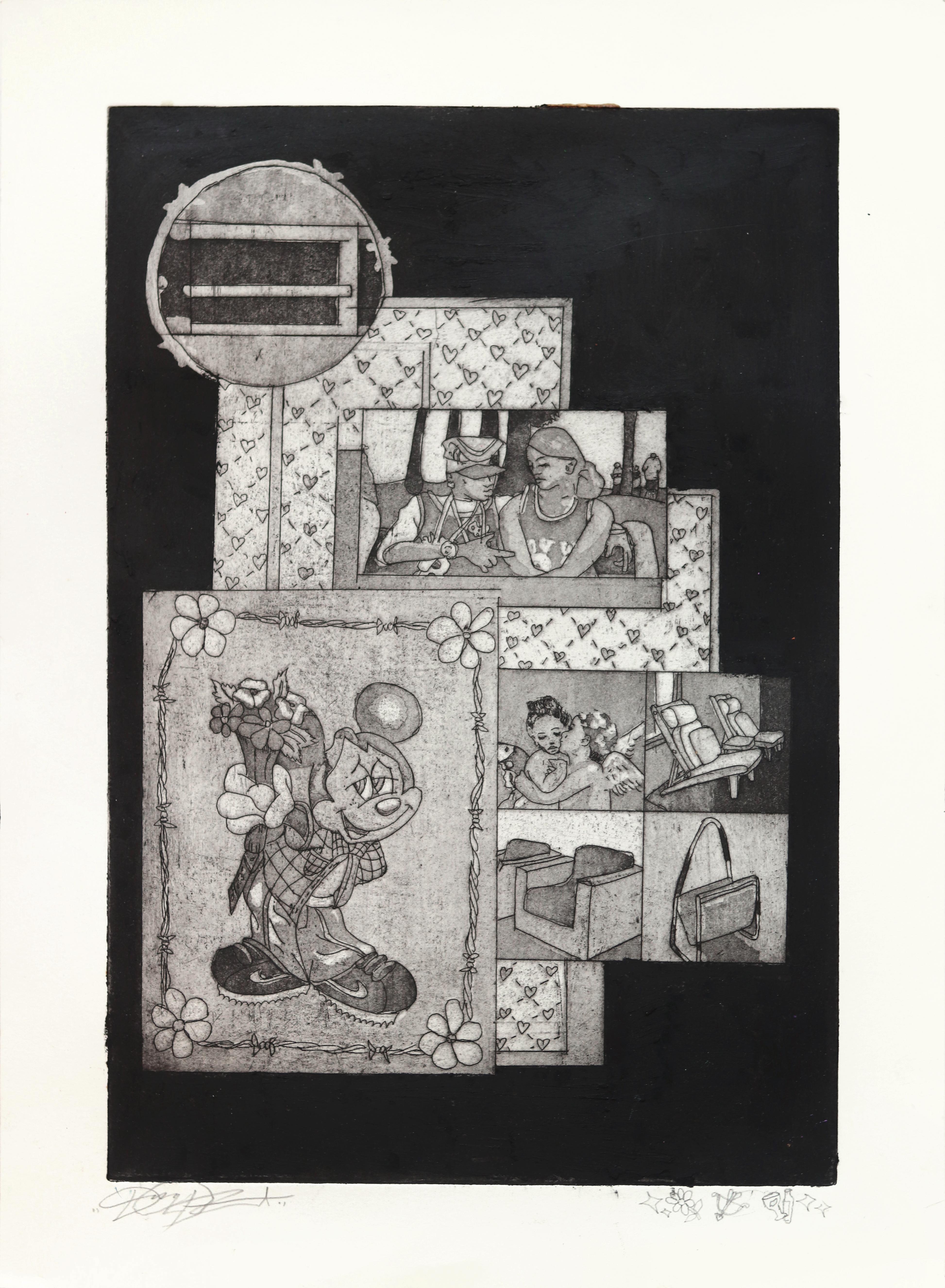 She Makes Me Want to Get My Shit Together - Contemporary Narrative B&W Artwork