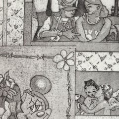 Ella me da ganas de recomponerme - Obra de arte narrativa contemporánea en blanco y negro