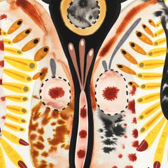 Owl Flower Potted Plant - Original Radiant Abstract Botanical Painting on Paper